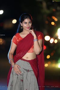 Akhila Ram in Gray and Maroon Half Saree