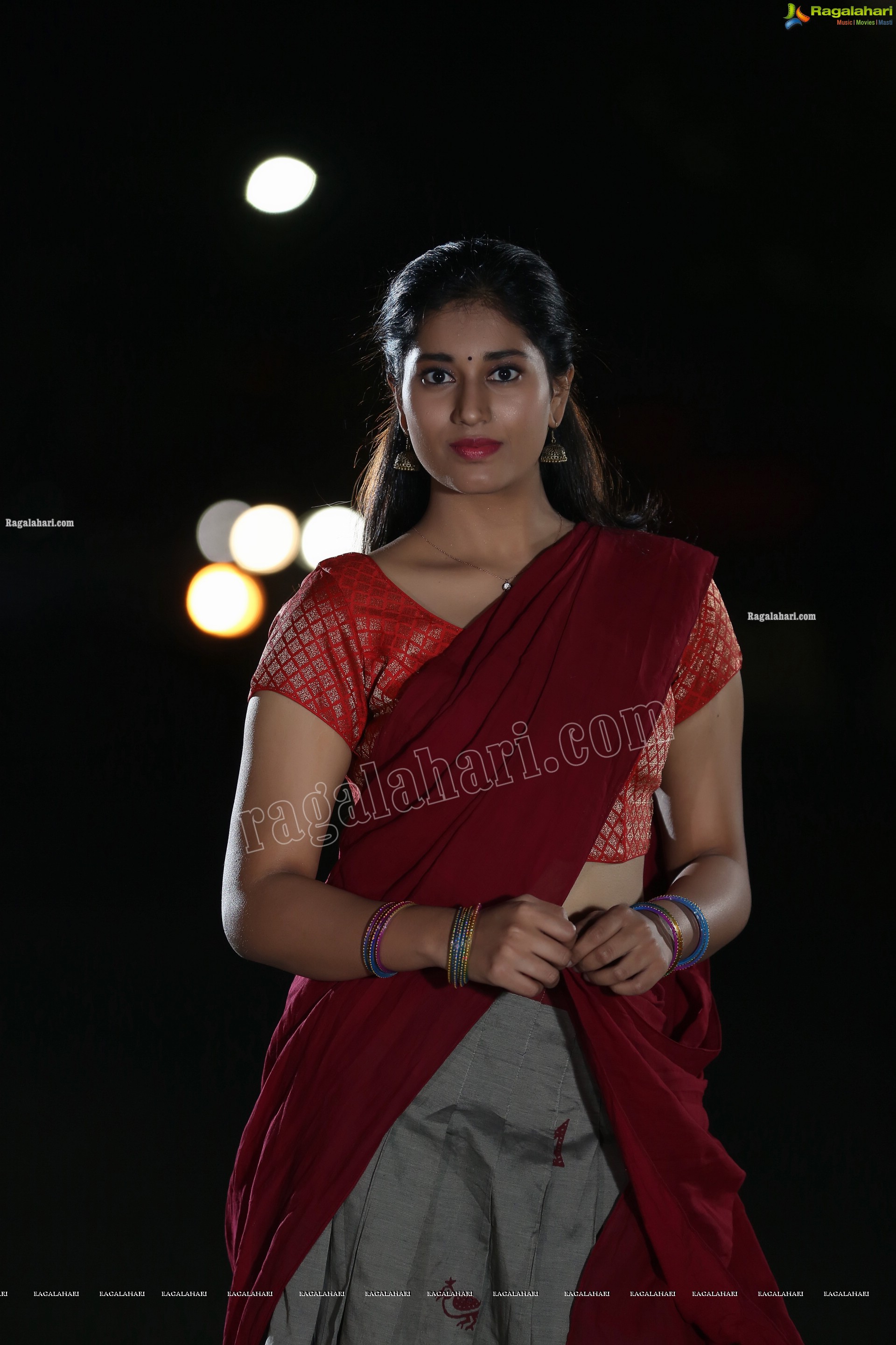 Akhila Ram in Gray and Maroon Half Saree, Exclusive Photo Shoot