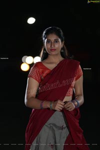 Akhila Ram in Gray and Maroon Half Saree