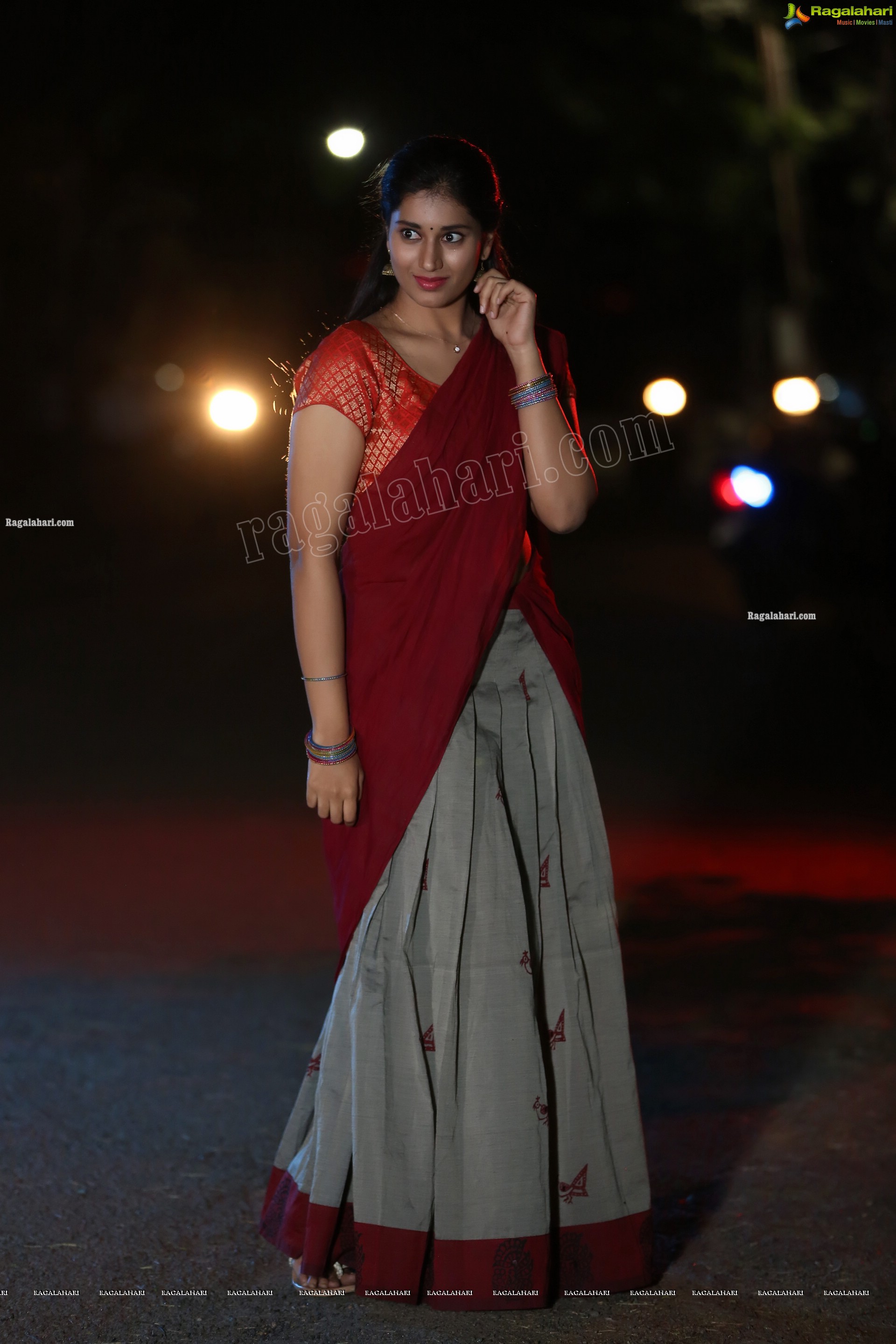 Akhila Ram in Gray and Maroon Half Saree, Exclusive Photo Shoot