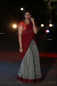 Akhila Ram in Gray and Maroon Half Saree