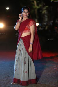 Akhila Ram in Gray and Maroon Half Saree