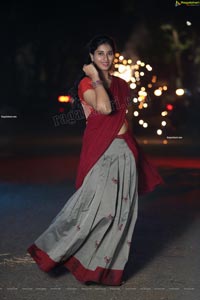 Akhila Ram in Gray and Maroon Half Saree