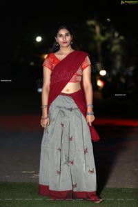 Akhila Ram in Gray and Maroon Half Saree