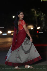 Akhila Ram in Gray and Maroon Half Saree