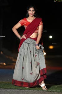 Akhila Ram in Gray and Maroon Half Saree