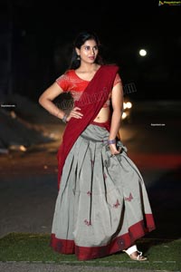 Akhila Ram in Gray and Maroon Half Saree