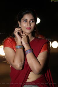 Akhila Ram in Gray and Maroon Half Saree