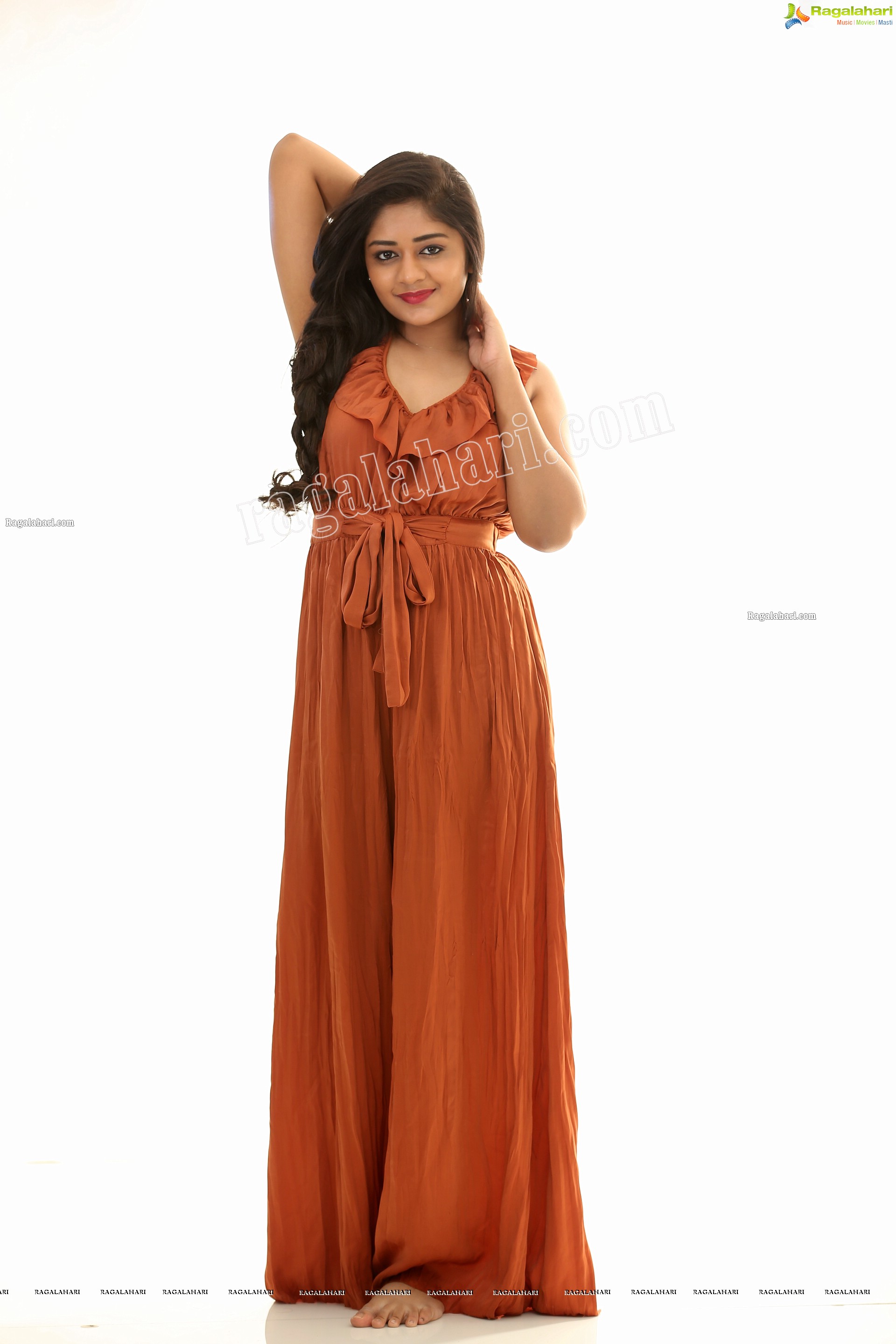 Deepa Umapathy in Rust Pleated Knot-Front Jumpsuit, Exclusive Photo Shoot