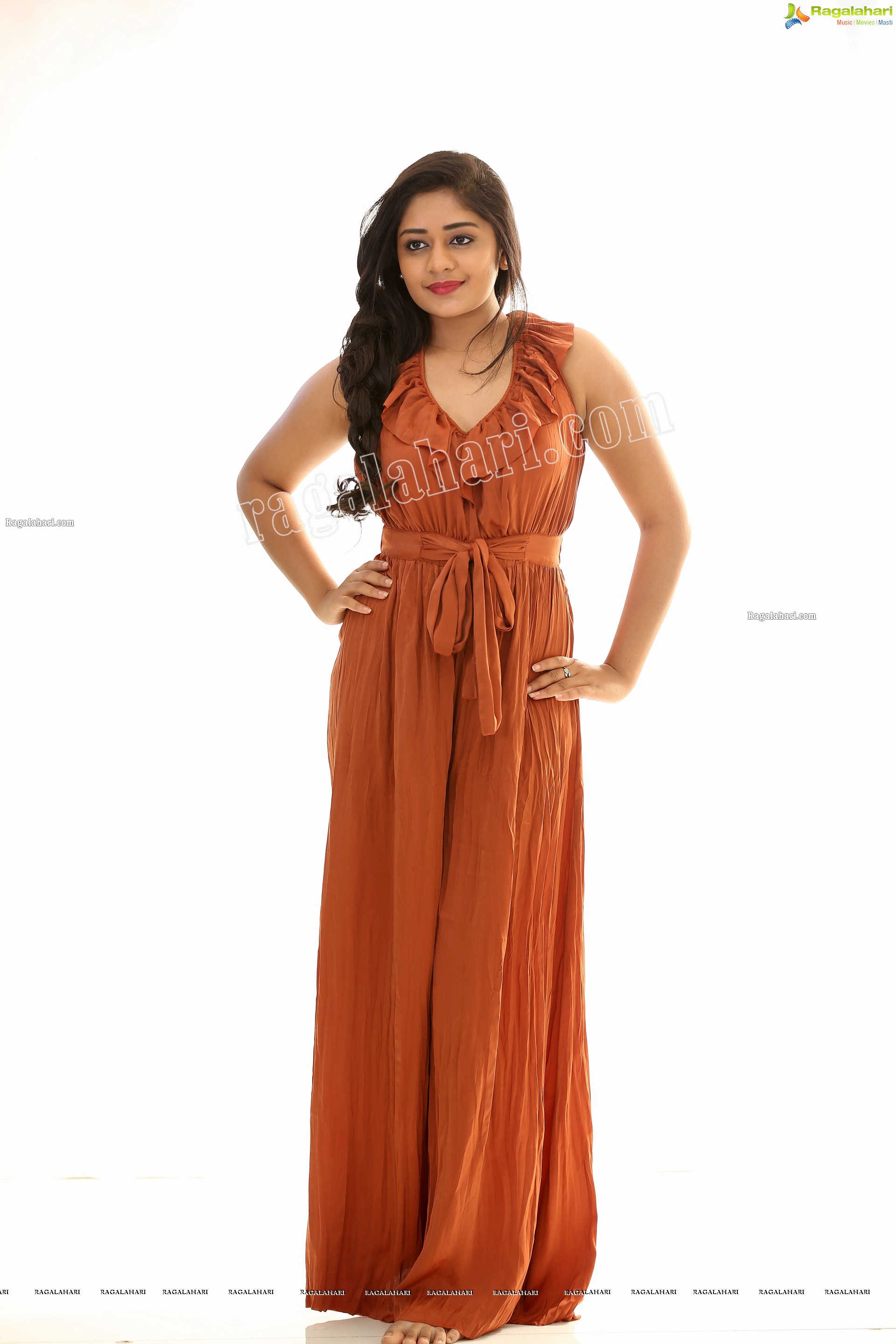 Deepa Umapathy in Rust Pleated Knot-Front Jumpsuit, Exclusive Photo Shoot