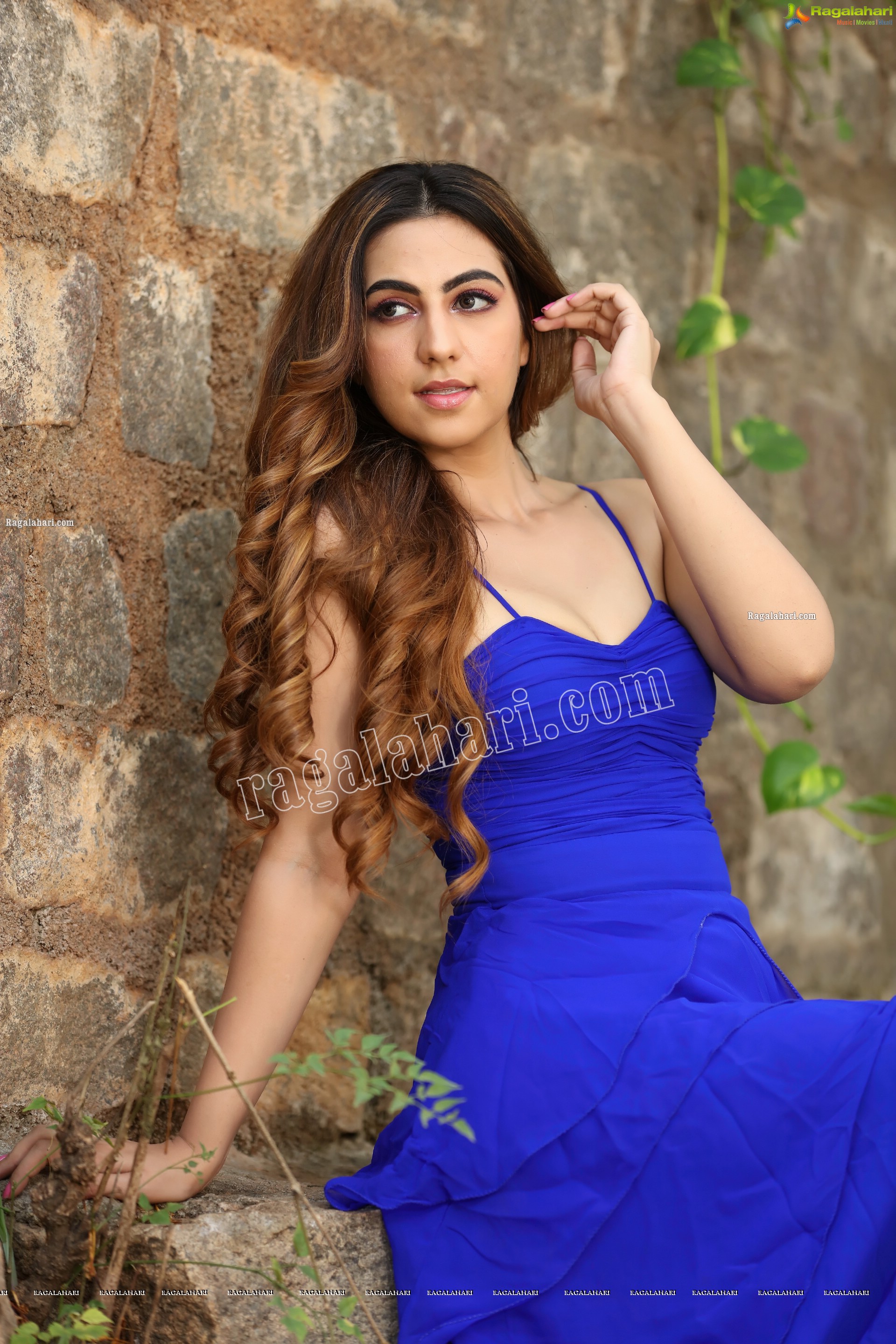 Harshita Panwar in Royal Blue Spaghetti Strap Frill Dress, Exclusive Photo Shoot