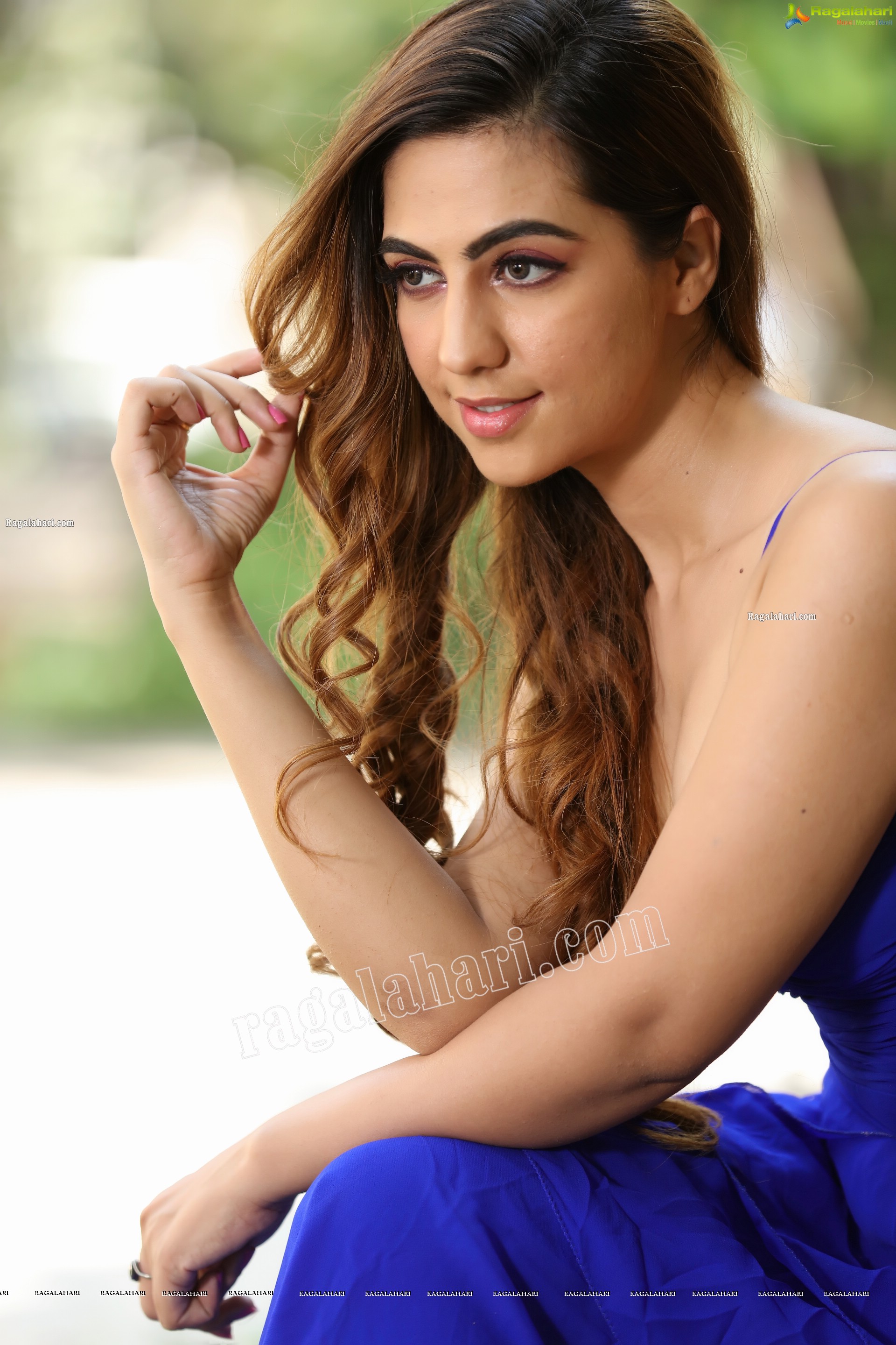 Harshita Panwar in Royal Blue Spaghetti Strap Frill Dress, Exclusive Photo Shoot