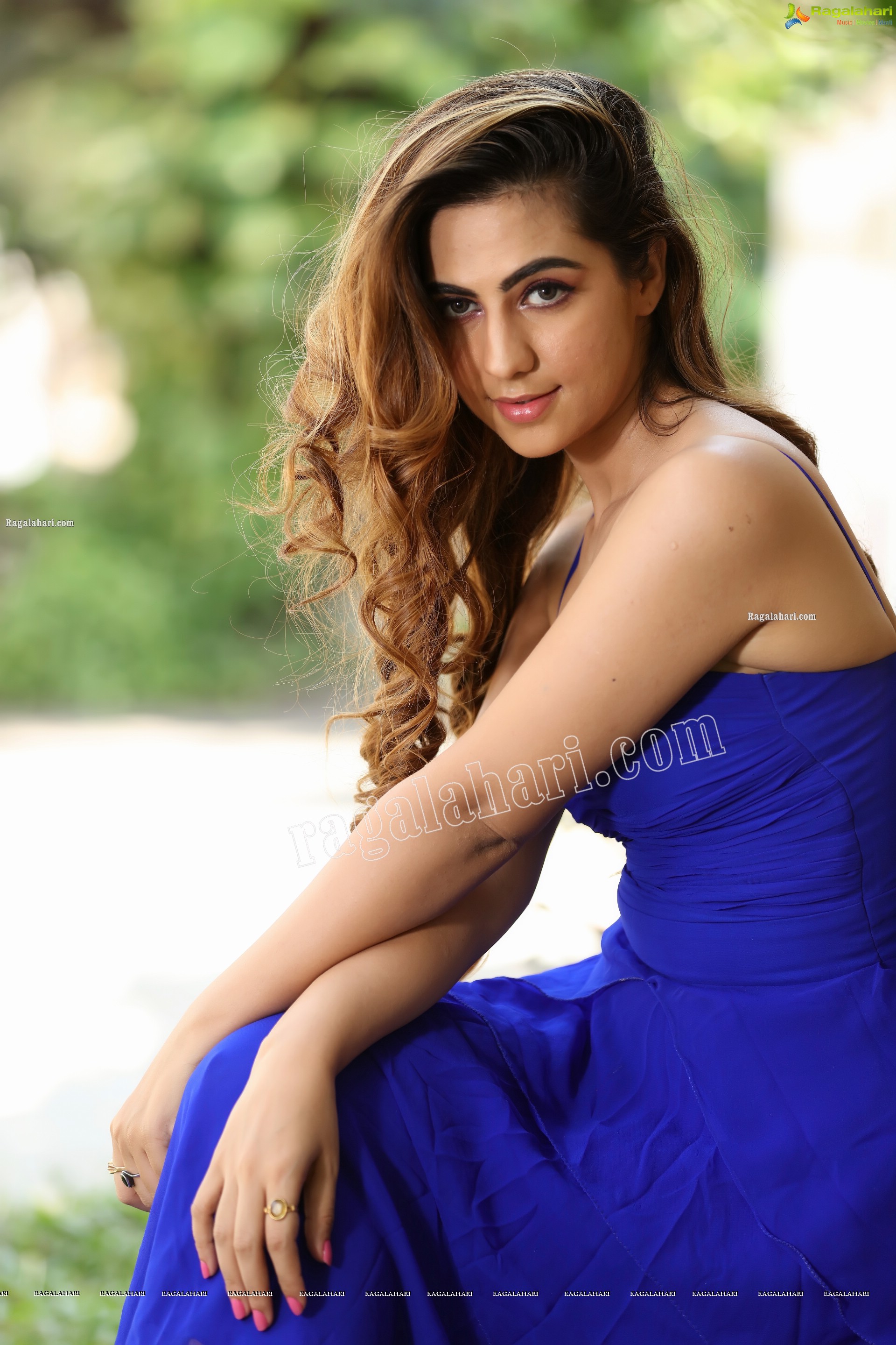 Harshita Panwar in Royal Blue Spaghetti Strap Frill Dress, Exclusive Photo Shoot