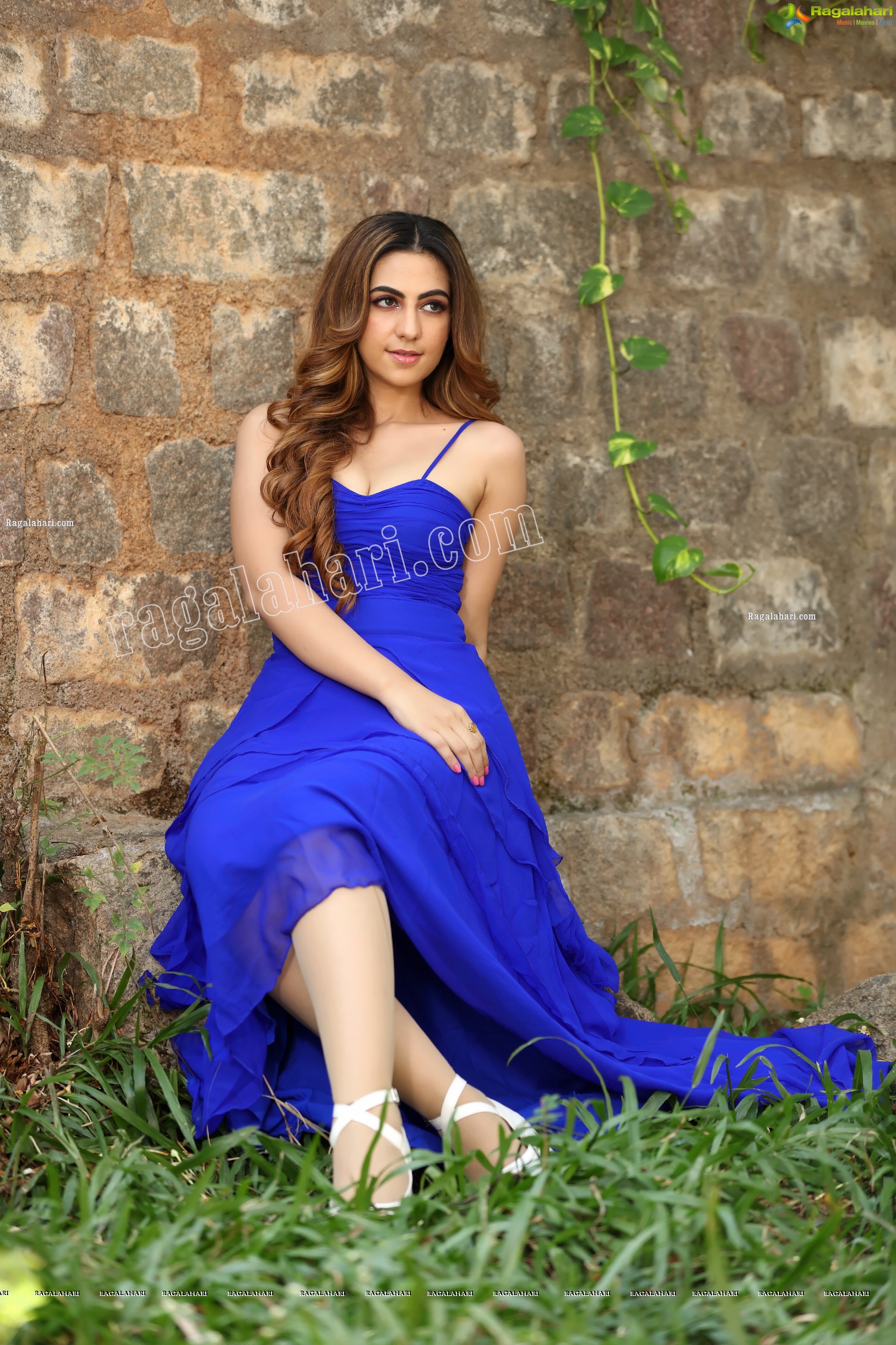 Harshita Panwar in Royal Blue Spaghetti Strap Frill Dress, Exclusive Photo Shoot