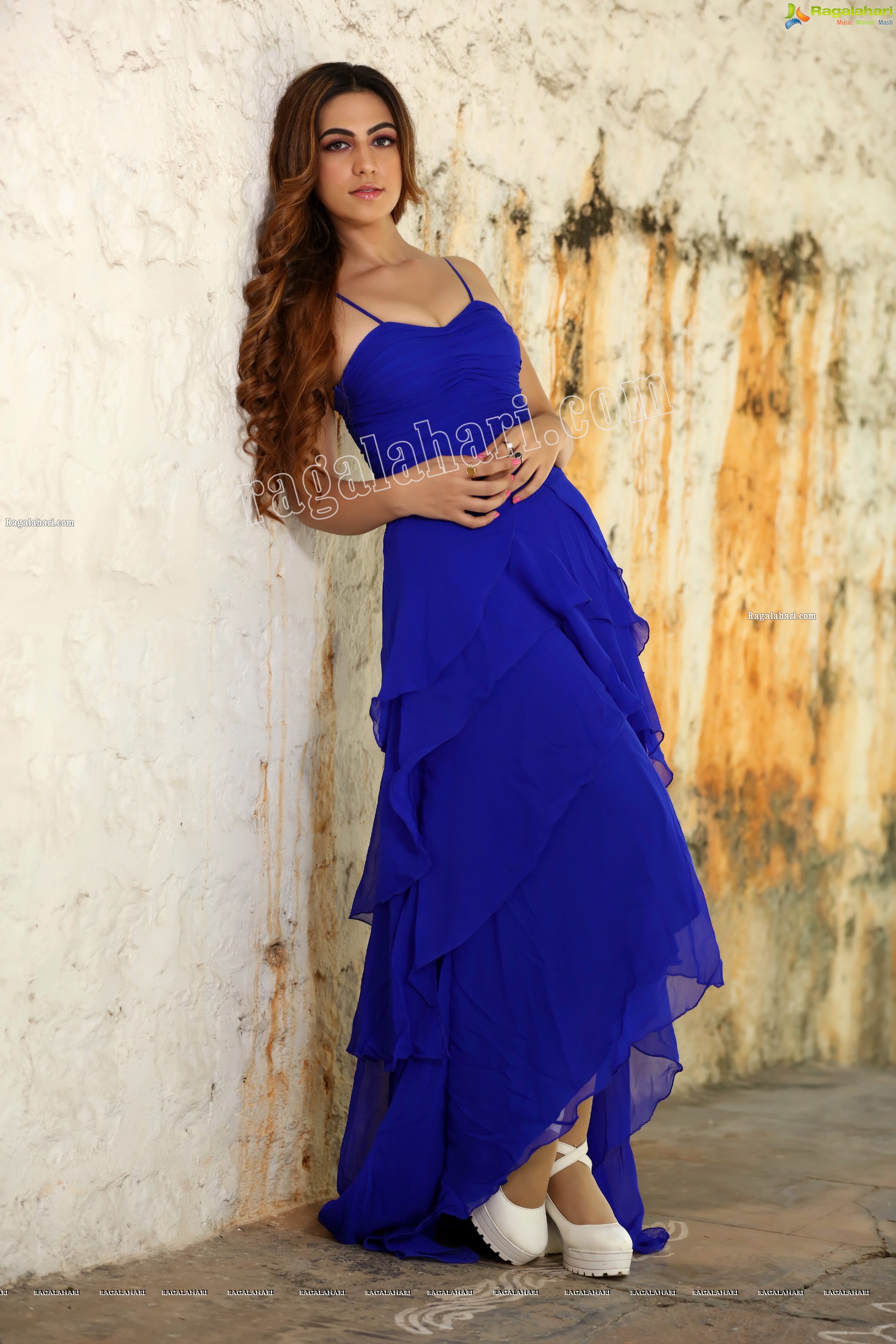 Harshita Panwar in Royal Blue Spaghetti Strap Frill Dress, Exclusive Photo Shoot