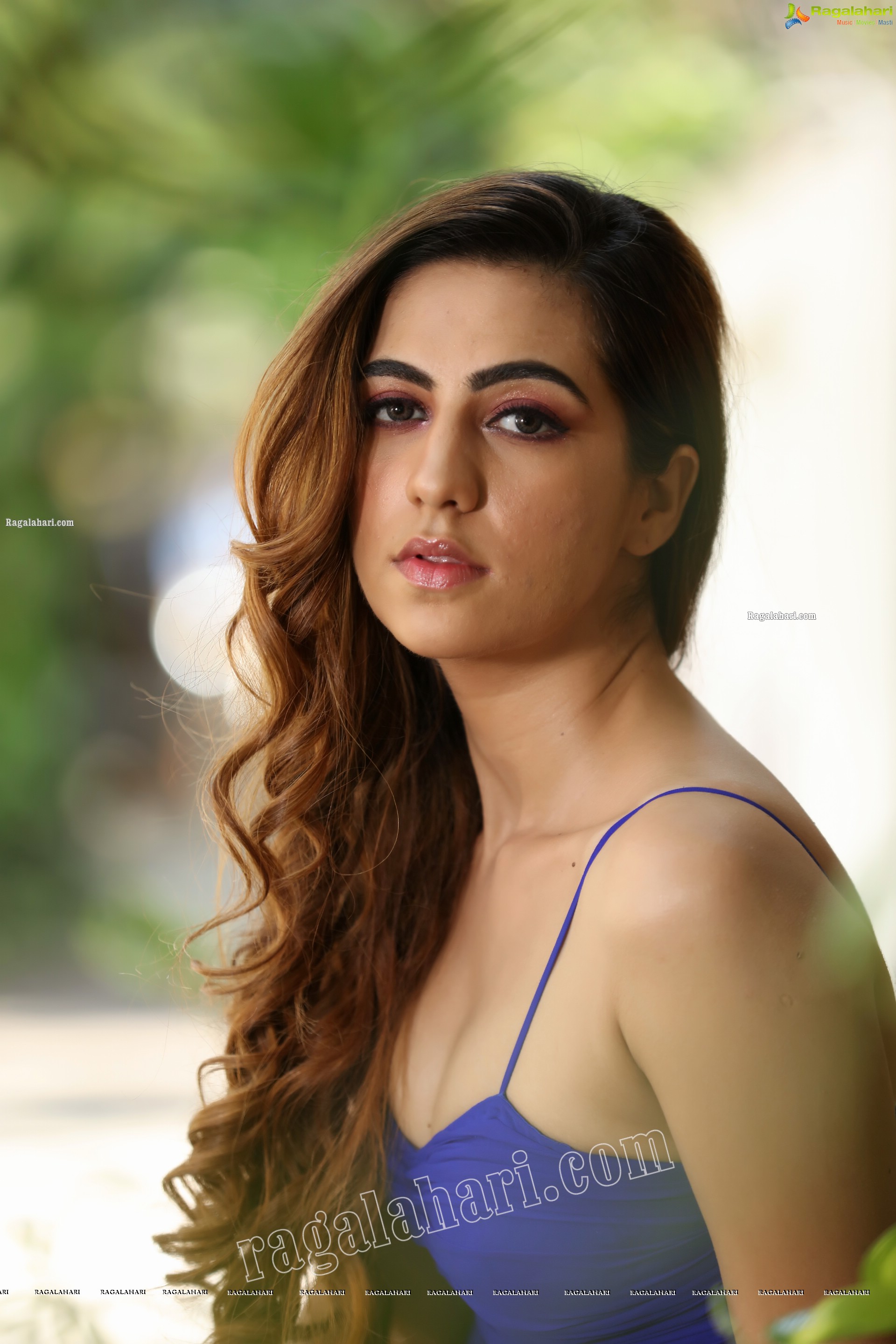 Harshita Panwar in Royal Blue Spaghetti Strap Frill Dress, Exclusive Photo Shoot