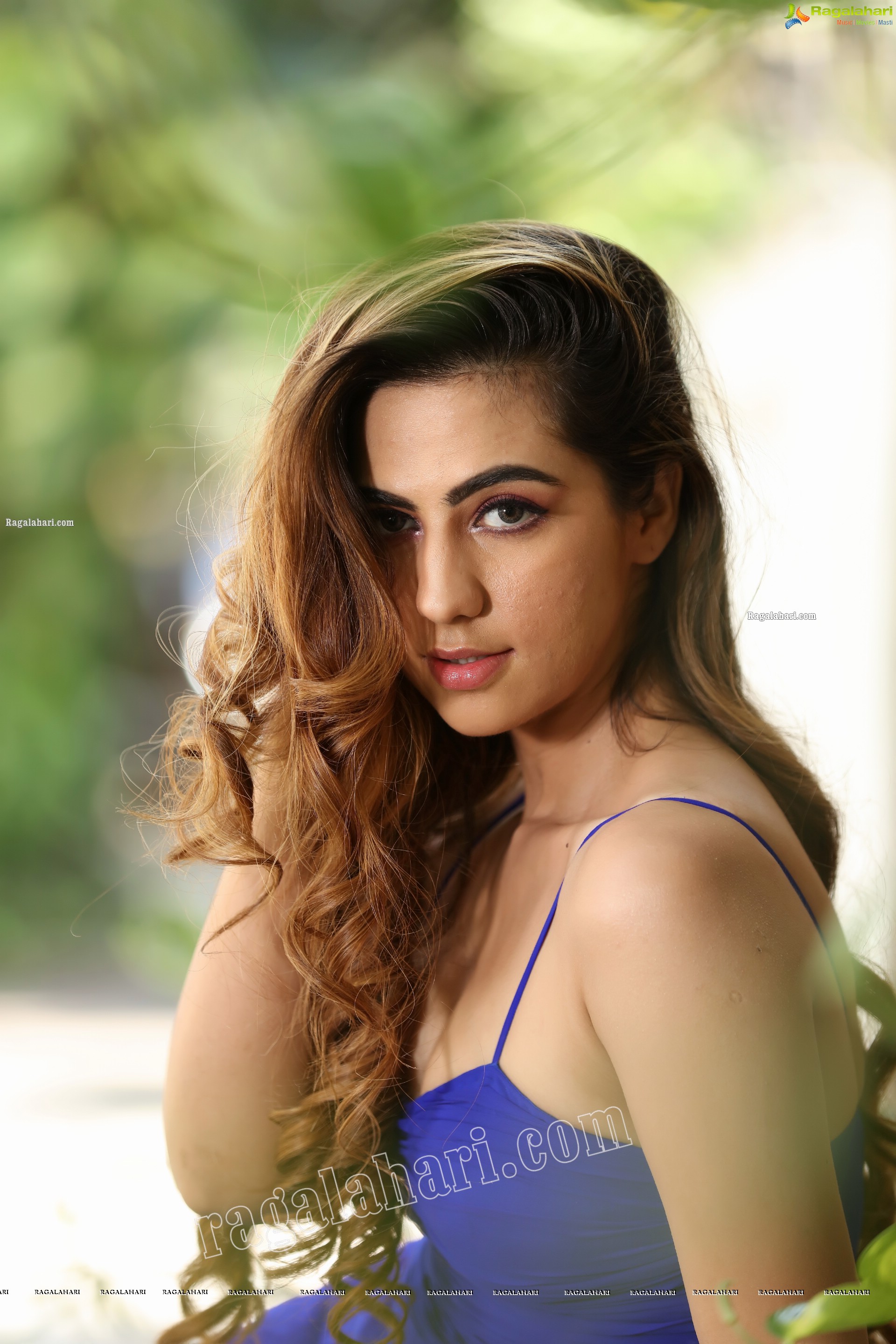 Harshita Panwar in Royal Blue Spaghetti Strap Frill Dress, Exclusive Photo Shoot