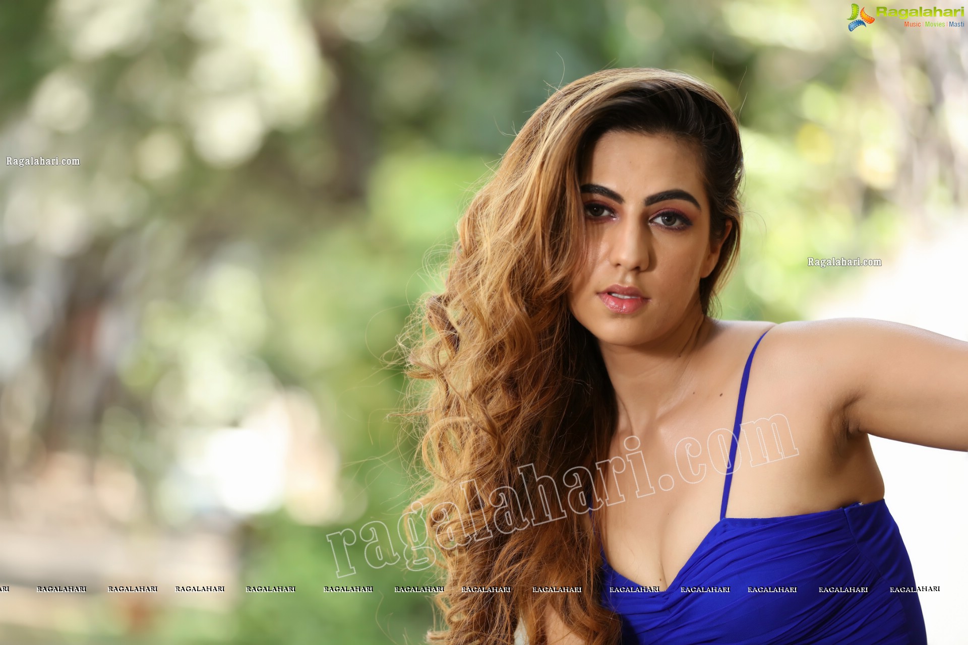 Harshita Panwar in Royal Blue Spaghetti Strap Frill Dress, Exclusive Photo Shoot