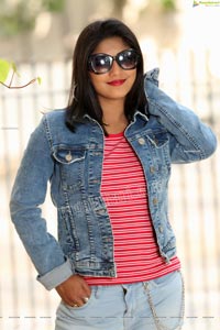 Shabeena Shaik in Trendy Denim Jacket Over Pink Striped Top