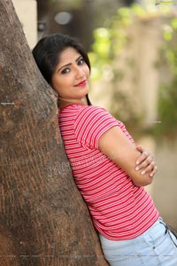 Shabeena Shaik in Trendy Denim Jacket Over Pink Striped Top