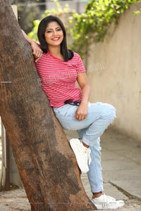 Shabeena Shaik in Trendy Denim Jacket Over Pink Striped Top