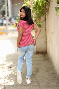 Shabeena Shaik in Trendy Denim Jacket Over Pink Striped Top