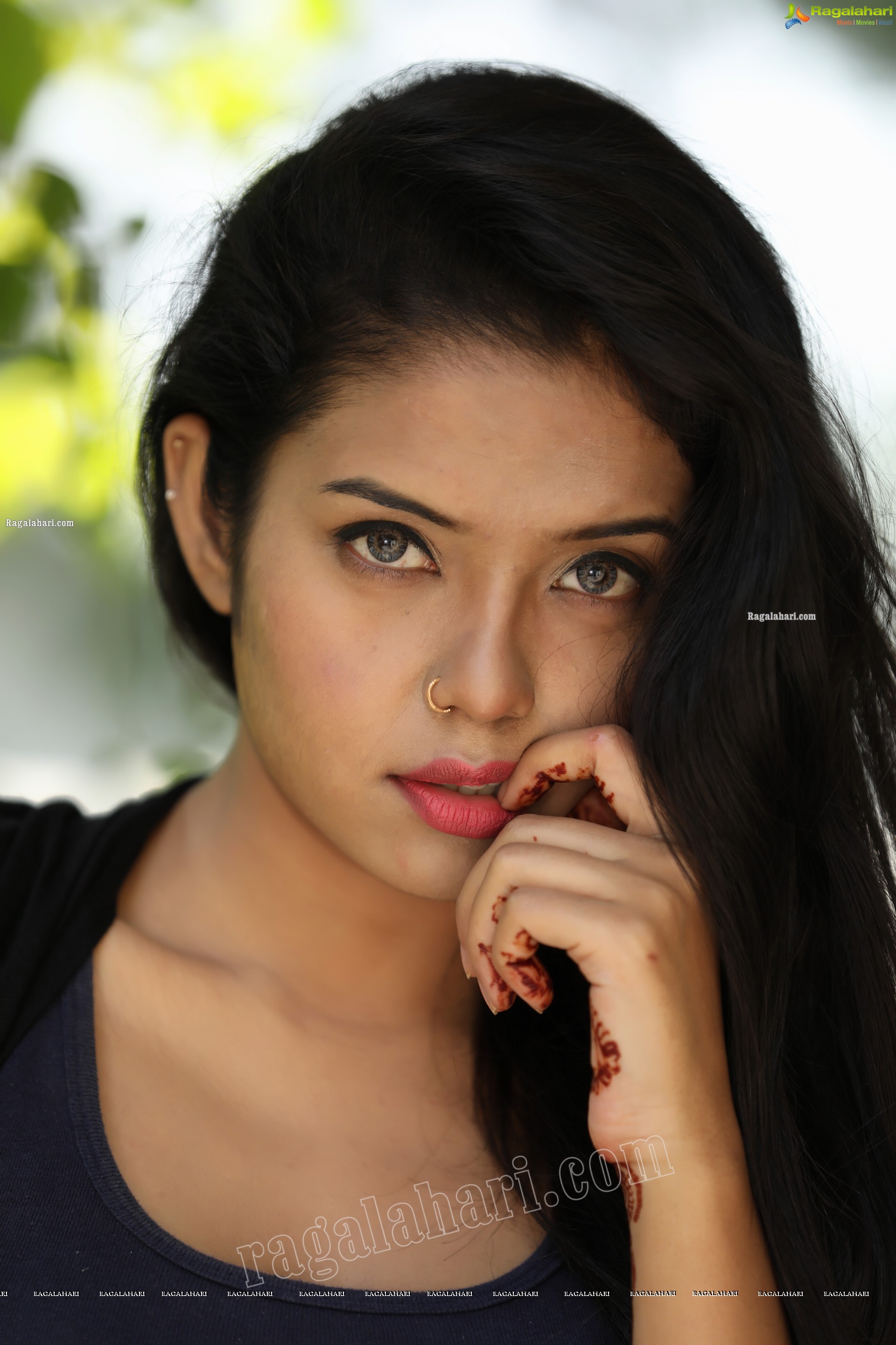 Swati Mandal in Navy Blue Tank Top and Jeans Exclusive Photo Shoot