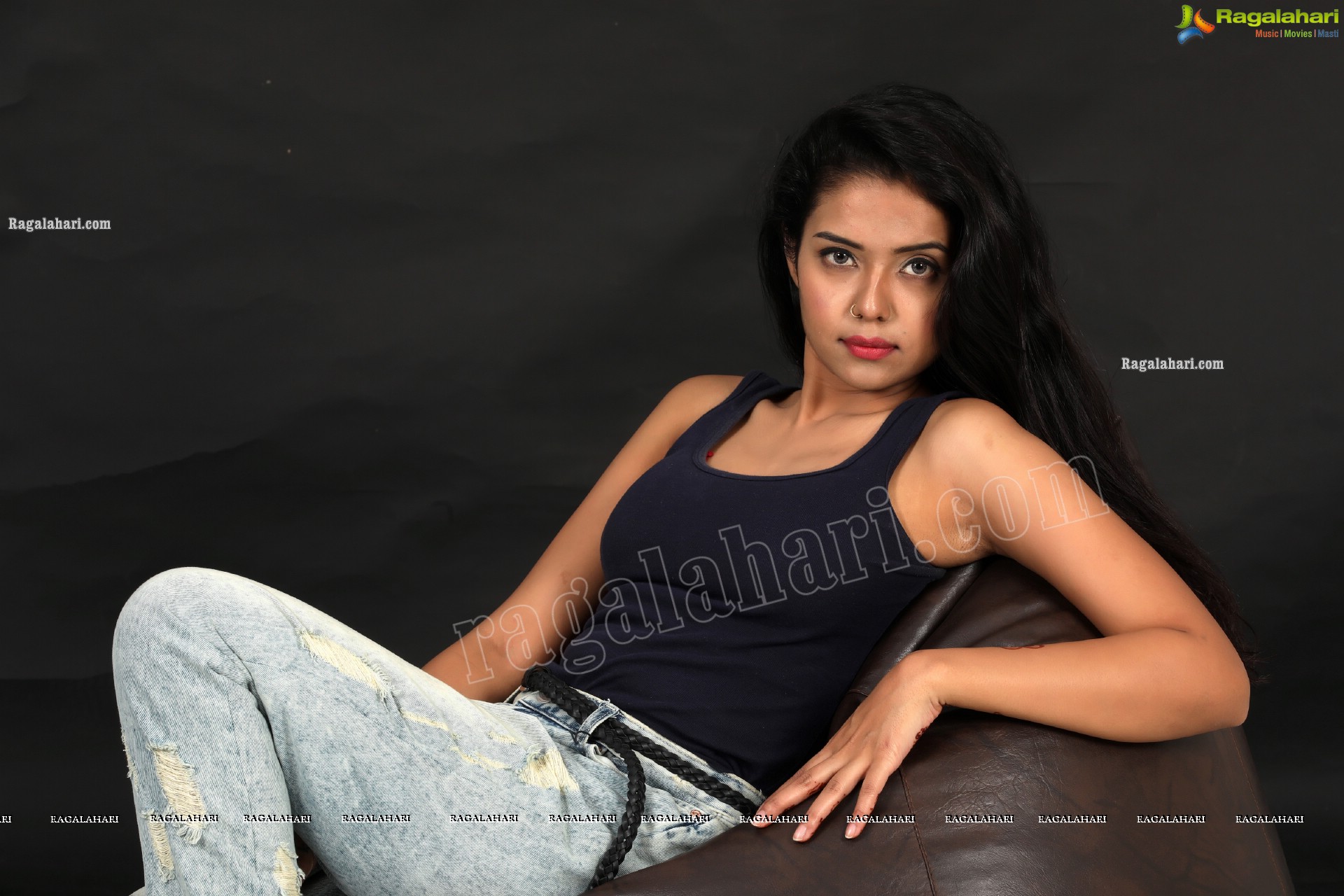 Swati Mandal in Navy Blue Tank Top and Jeans Exclusive Photo Shoot