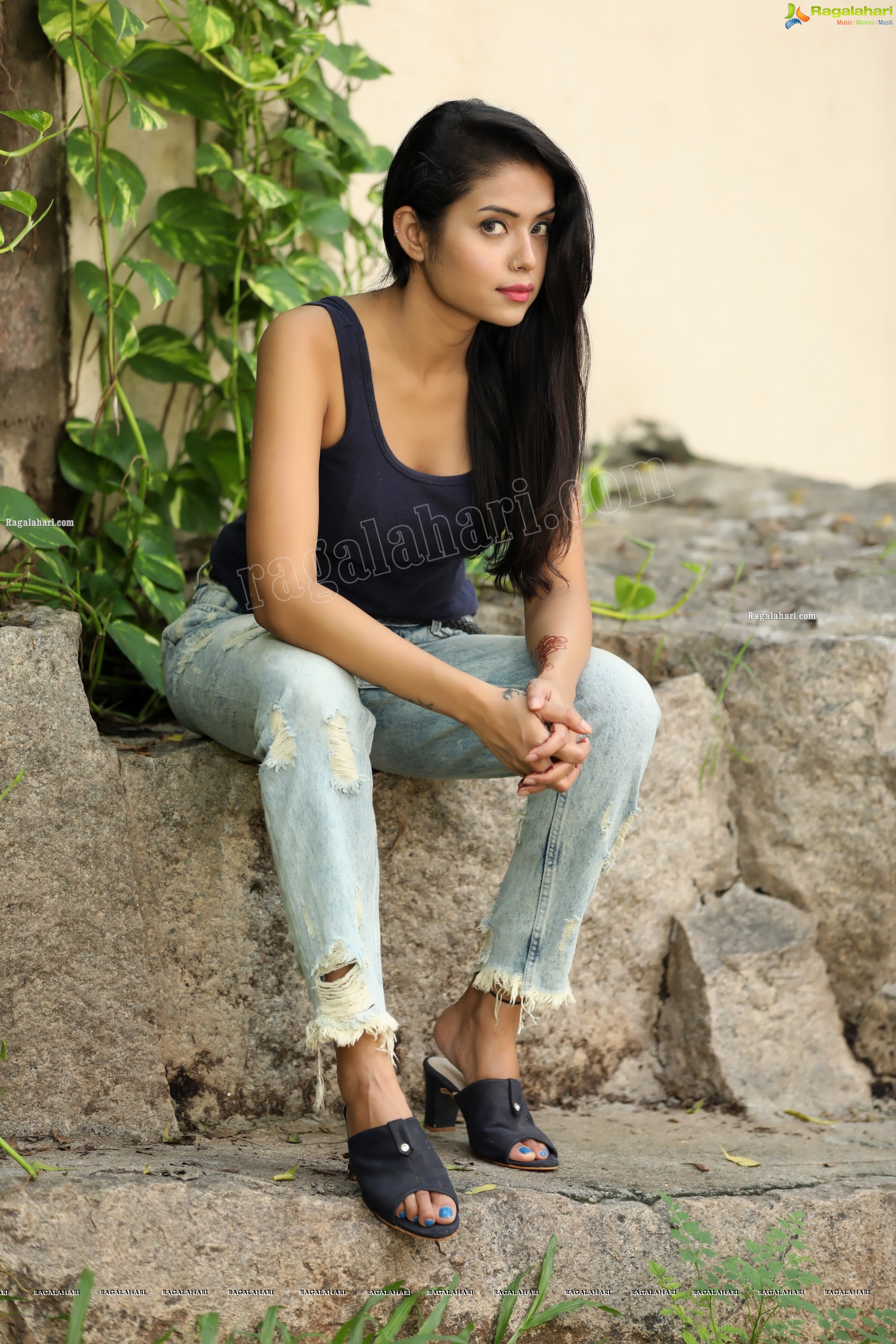 Swati Mandal in Navy Blue Tank Top and Jeans Exclusive Photo Shoot