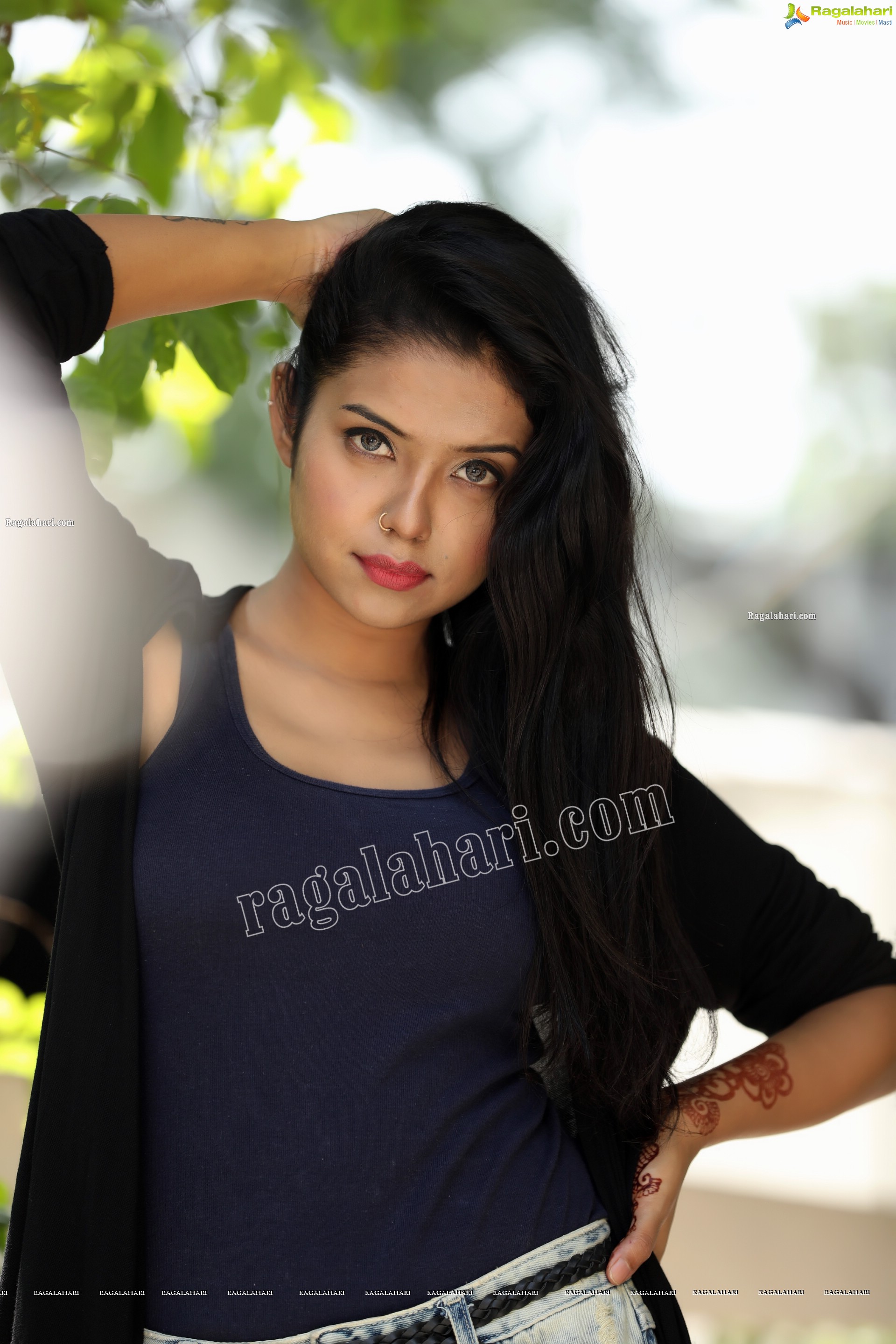 Swati Mandal in Navy Blue Tank Top and Jeans Exclusive Photo Shoot