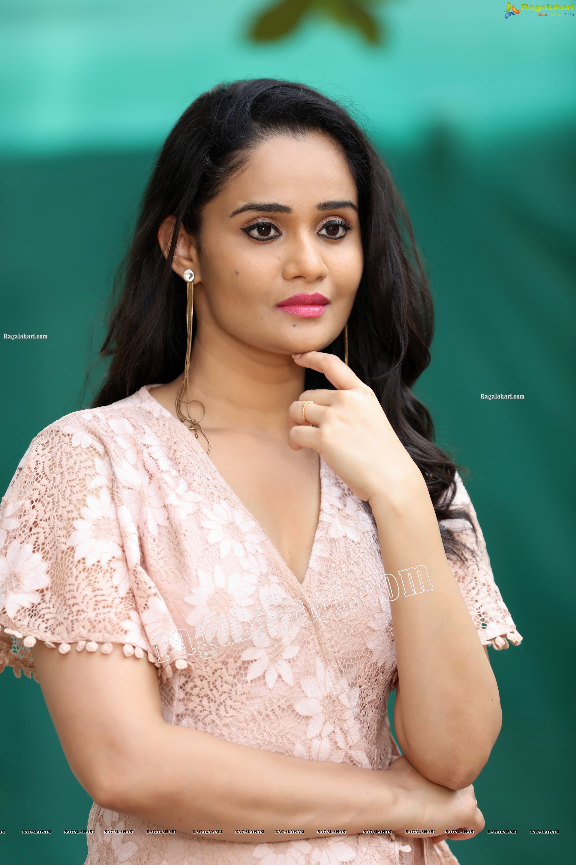 Usha Kurapati in Champagne Lace Mini Dress, Exclusive Photo Shoot