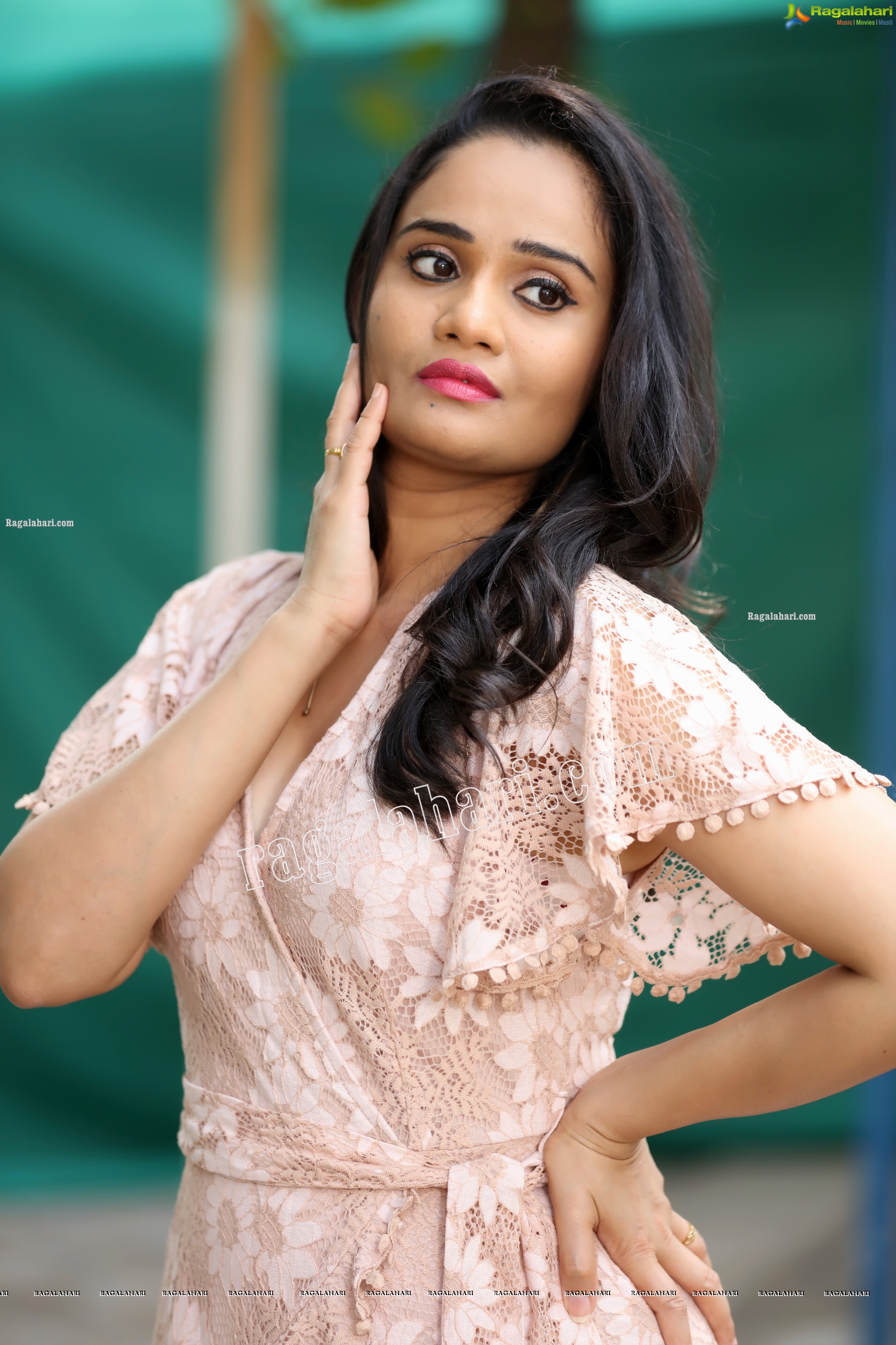 Usha Kurapati in Champagne Lace Mini Dress, Exclusive Photo Shoot