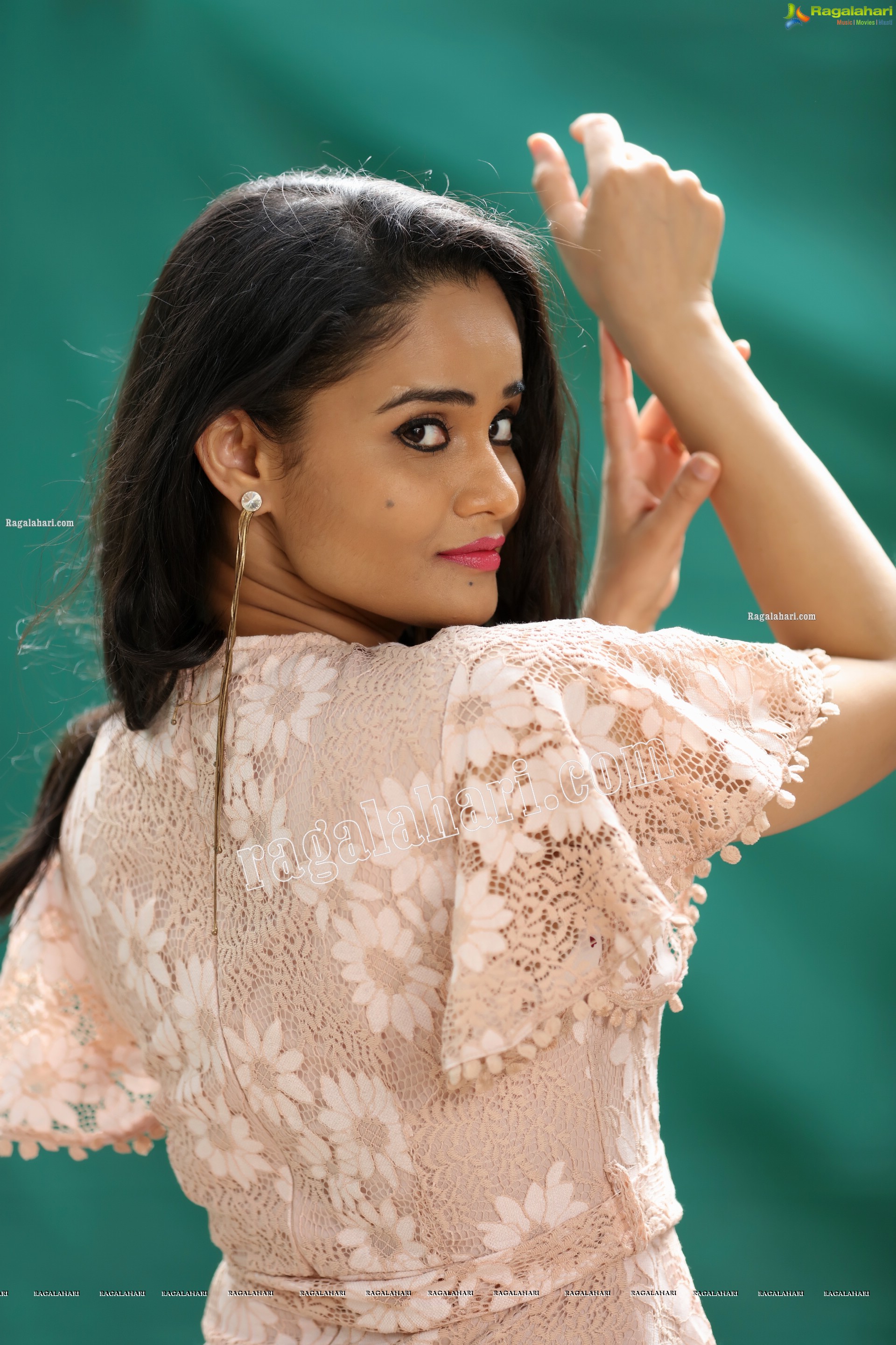 Usha Kurapati in Champagne Lace Mini Dress, Exclusive Photo Shoot