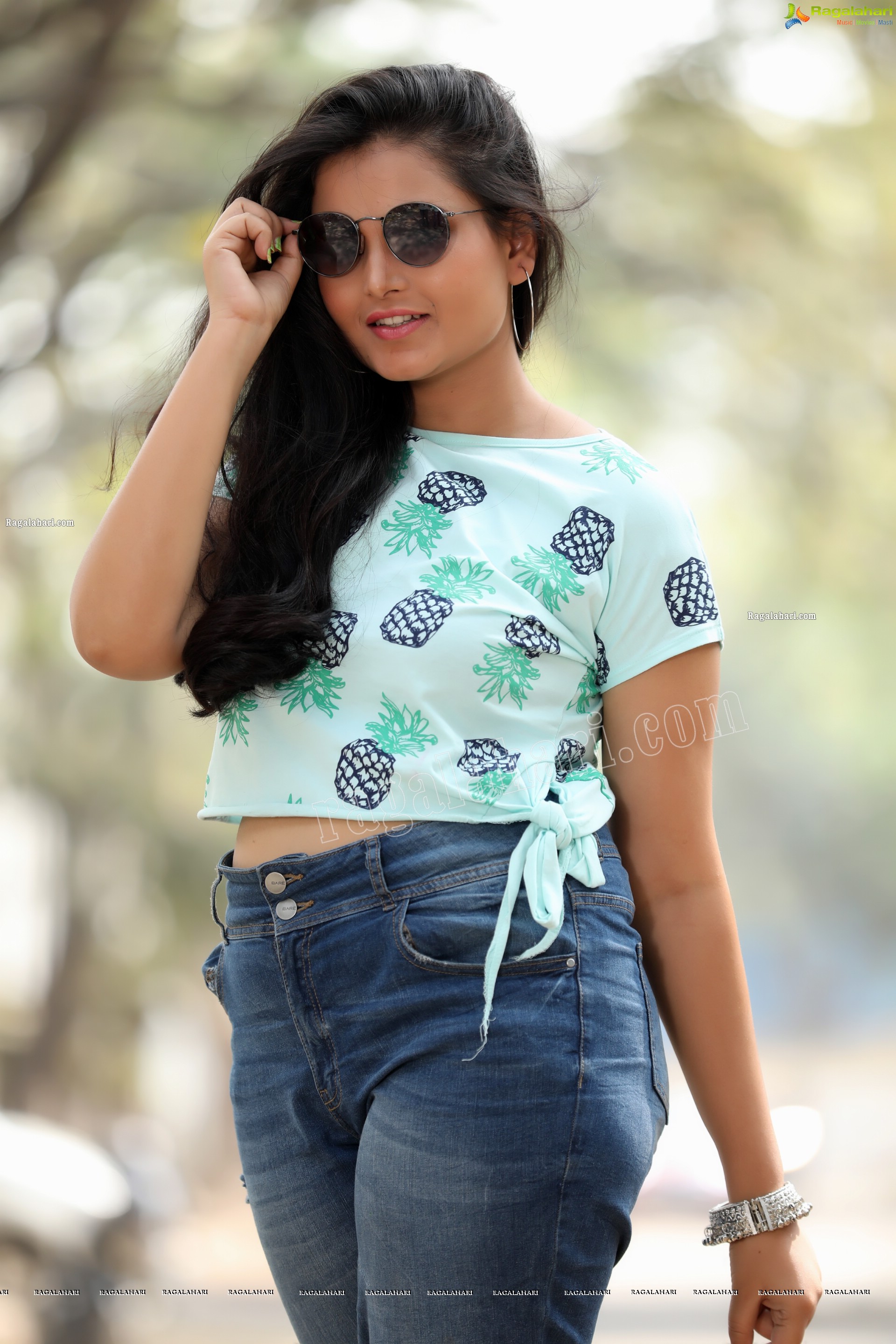 Vaanya Aggarwal in Skyblue Pineapple Print Side Knot Crop Top, Exclusive Studio Shoot