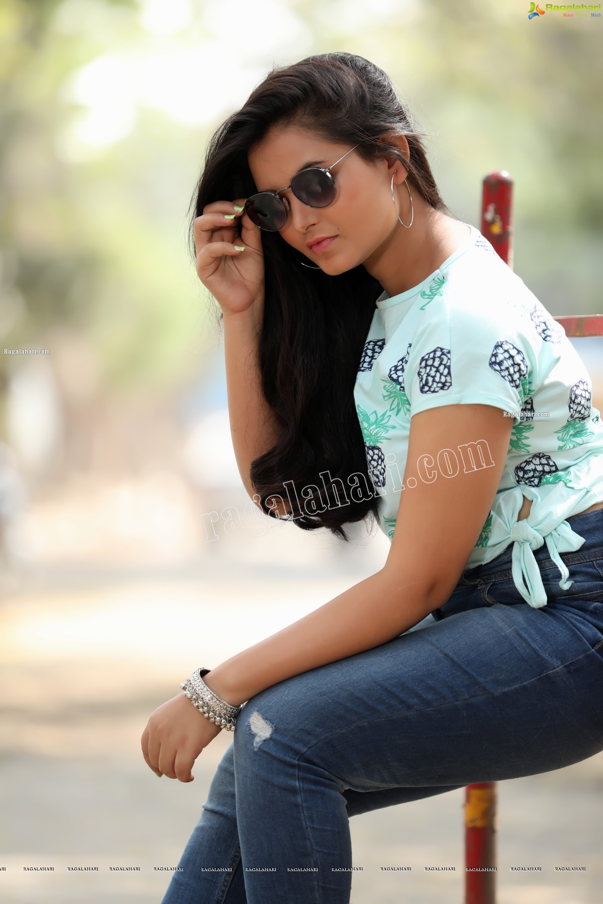 Vaanya Aggarwal in Skyblue Pineapple Print Side Knot Crop Top, Exclusive Studio Shoot