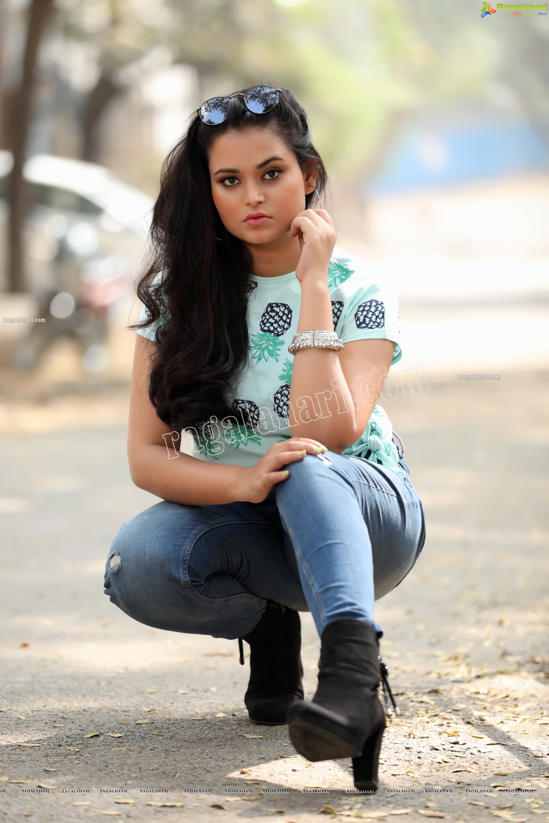 Vaanya Aggarwal in Skyblue Pineapple Print Side Knot Crop Top, Exclusive Studio Shoot
