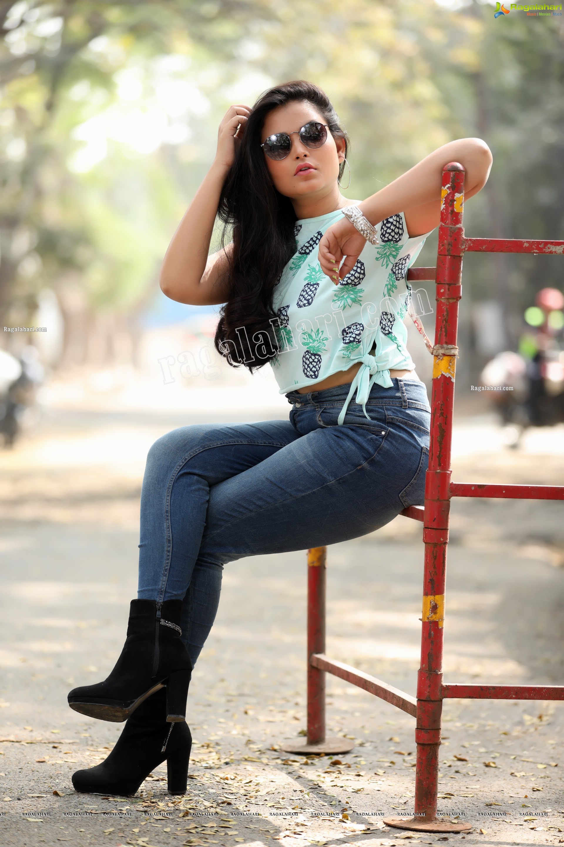 Vaanya Aggarwal in Skyblue Pineapple Print Side Knot Crop Top, Exclusive Studio Shoot