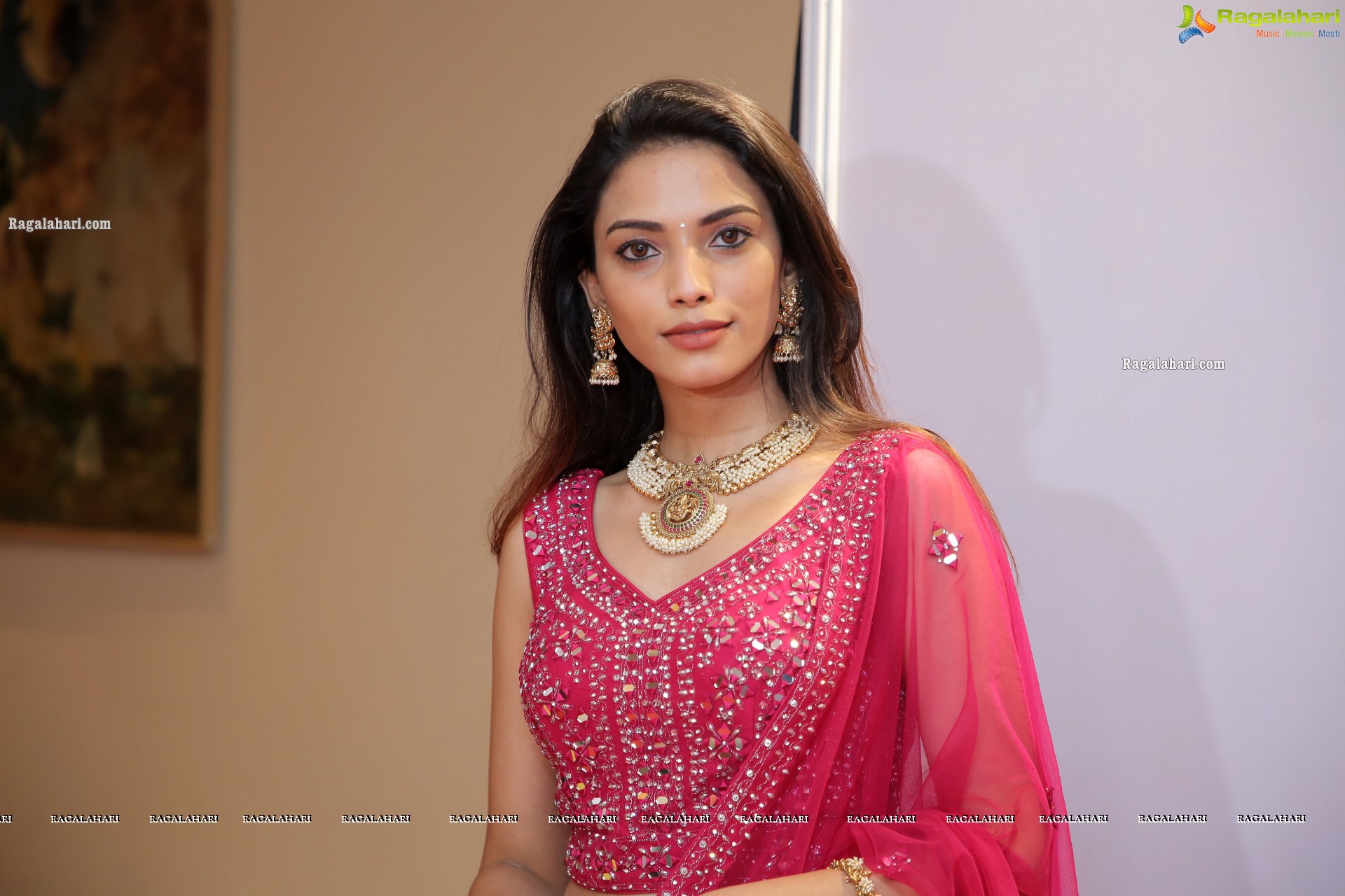 Harshini Balla in Red Designer Lehenga Choli, HD Photo Gallery