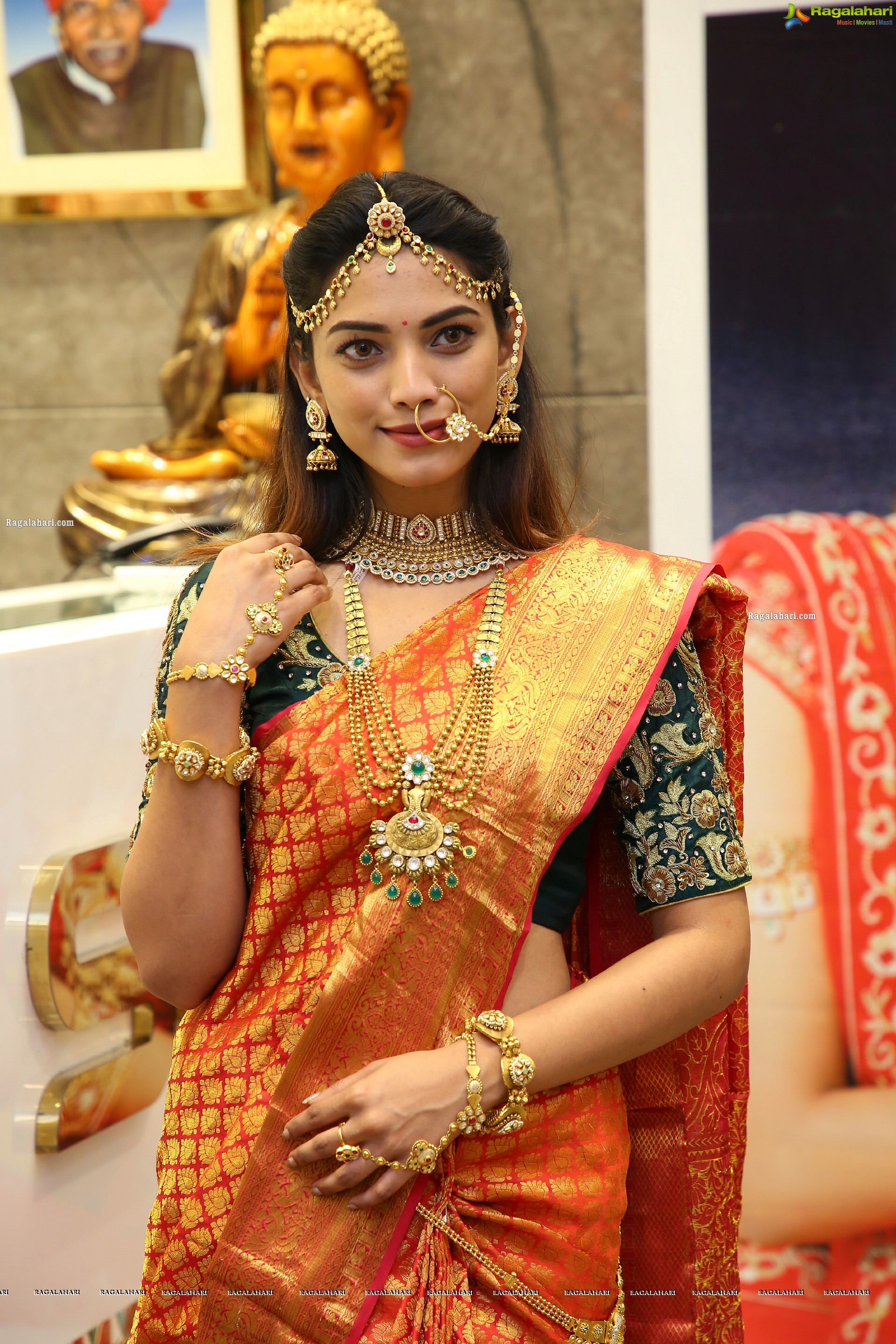 Harshini Balla in Traditional Red Saree and Jewellery, HD Photo Gallery