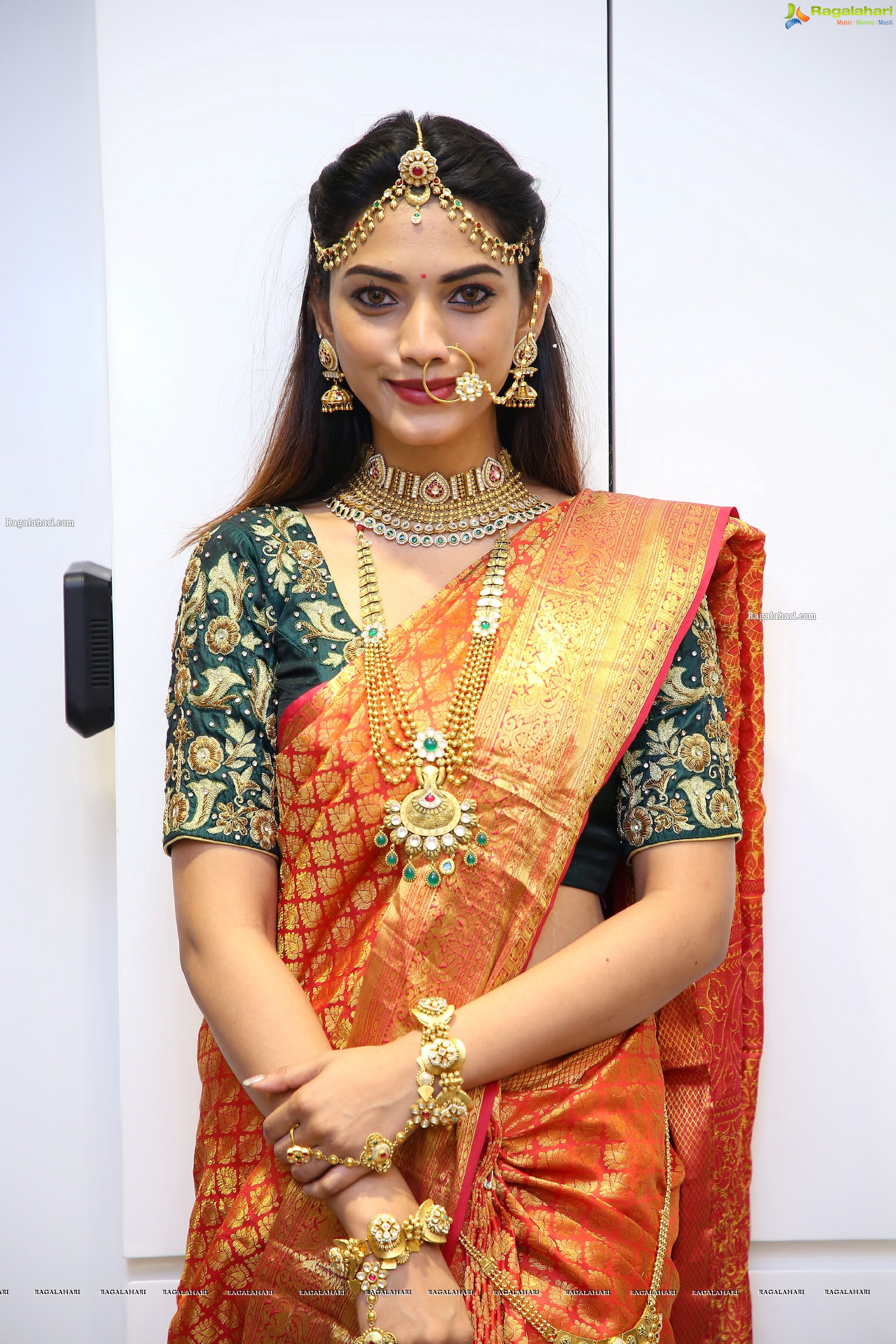 Harshini Balla in Traditional Red Saree and Jewellery, HD Photo Gallery