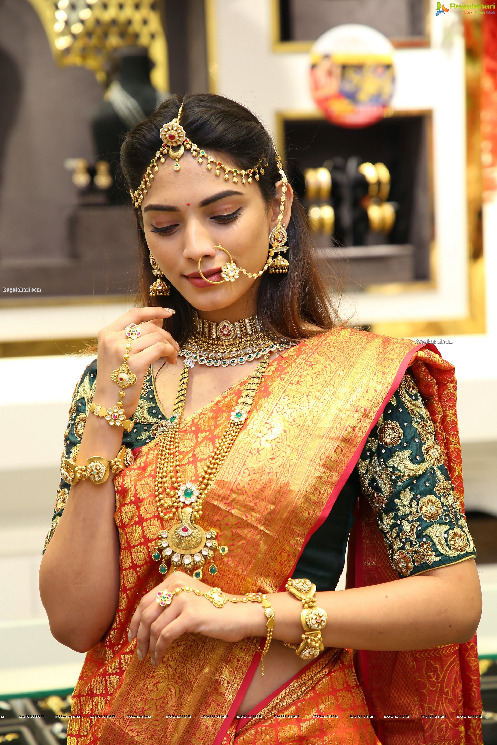 Harshini Balla in Traditional Red Saree and Jewellery, HD Photo Gallery