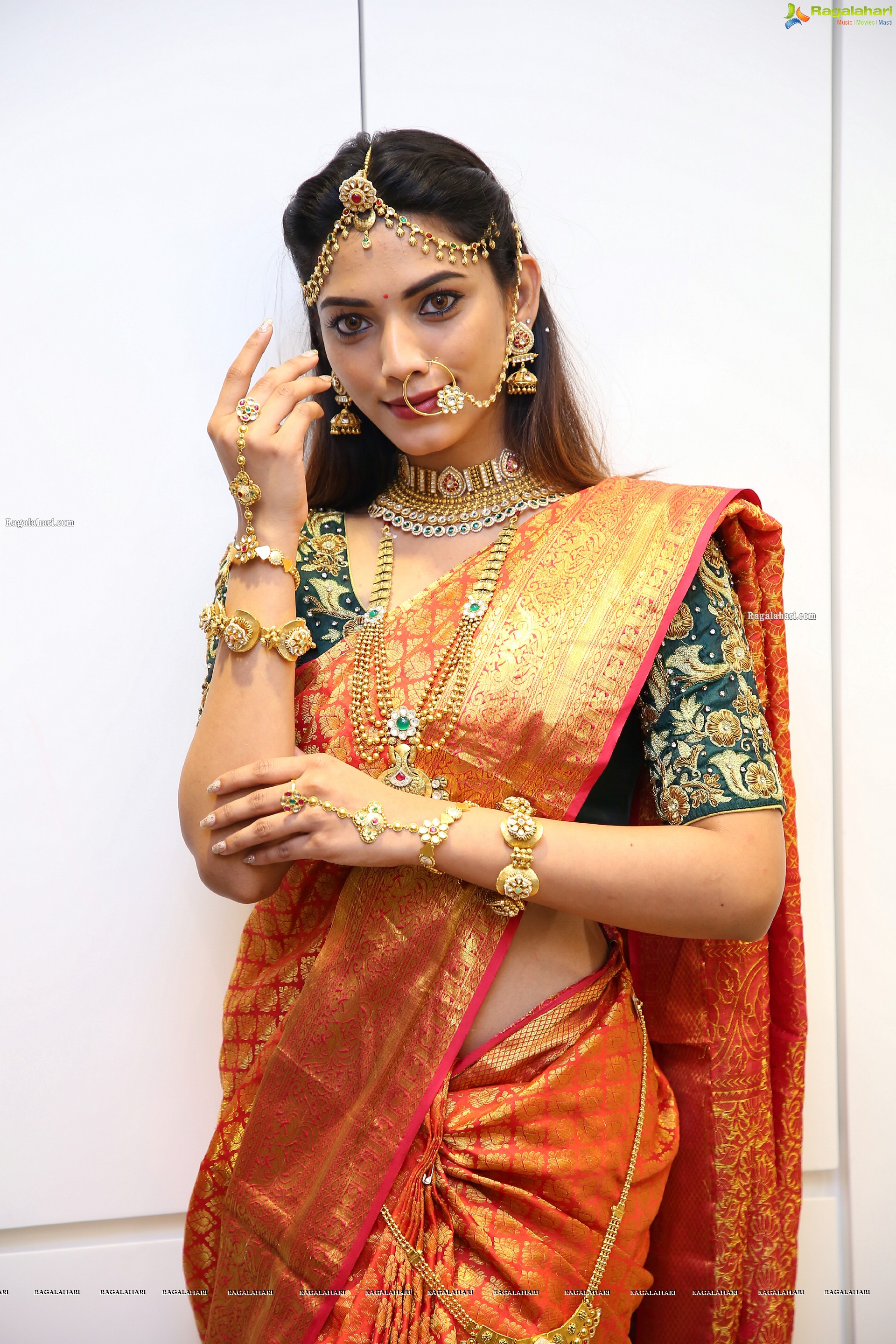 Harshini Balla in Traditional Red Saree and Jewellery, HD Photo Gallery