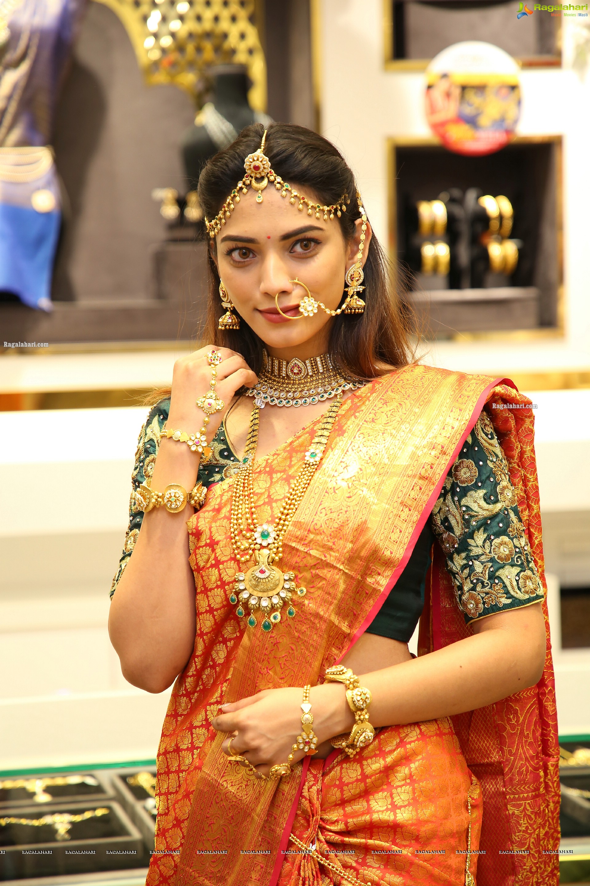 Harshini Balla in Traditional Red Saree and Jewellery, HD Photo Gallery
