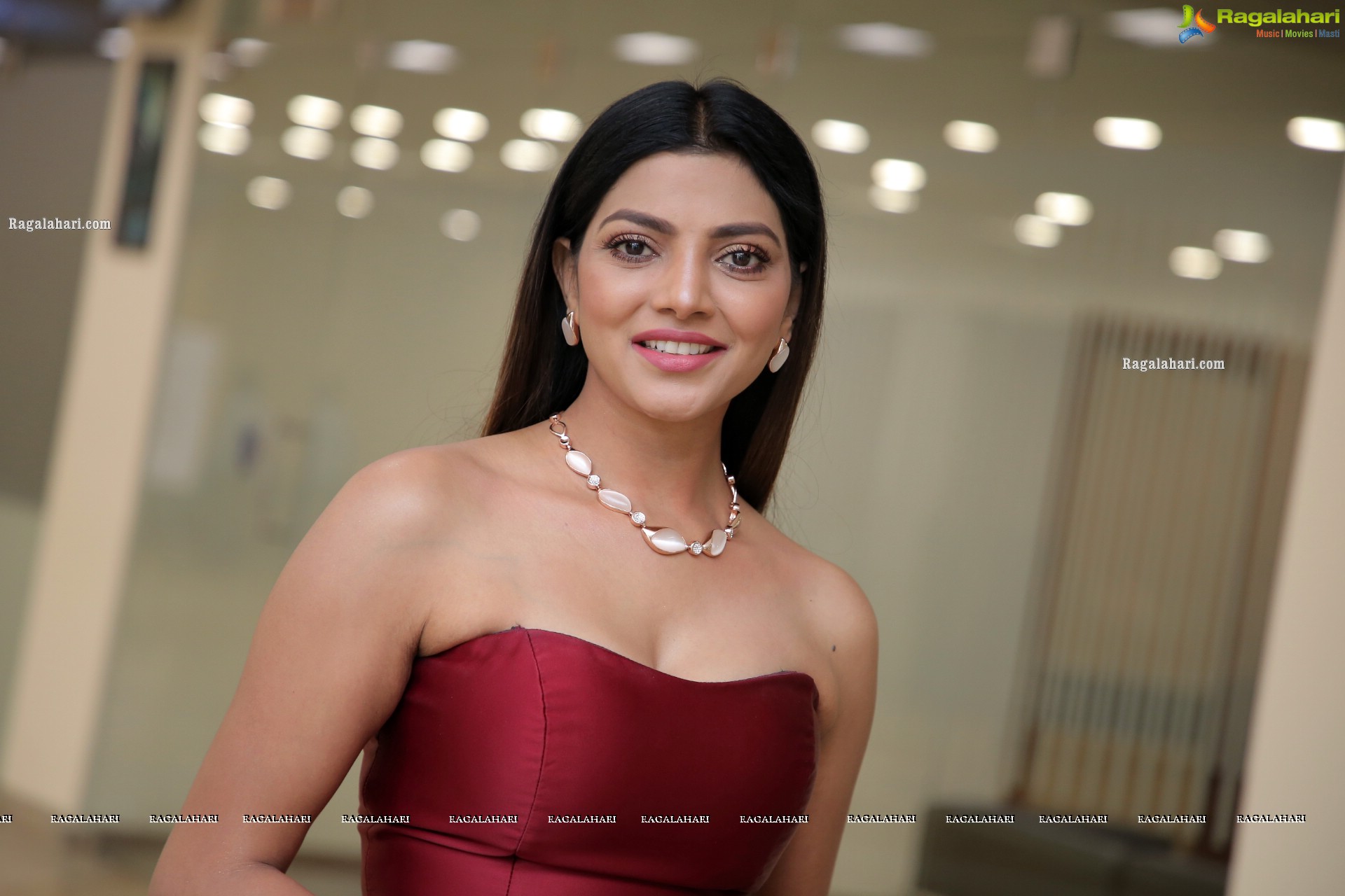 Lahari Shari in Red Off Shoulder Dress, HD Photo Gallery