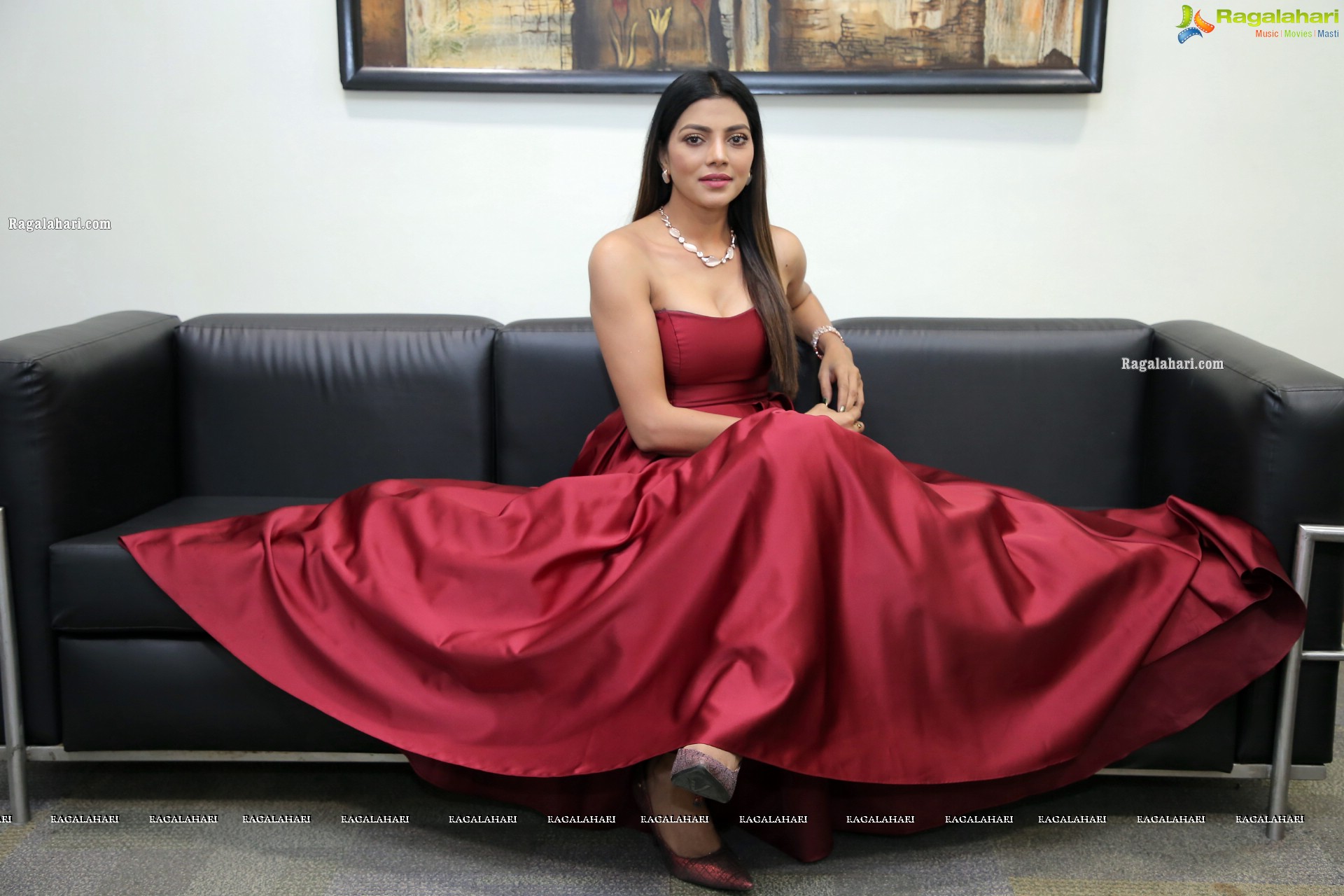 Lahari Shari in Red Off Shoulder Dress, HD Photo Gallery