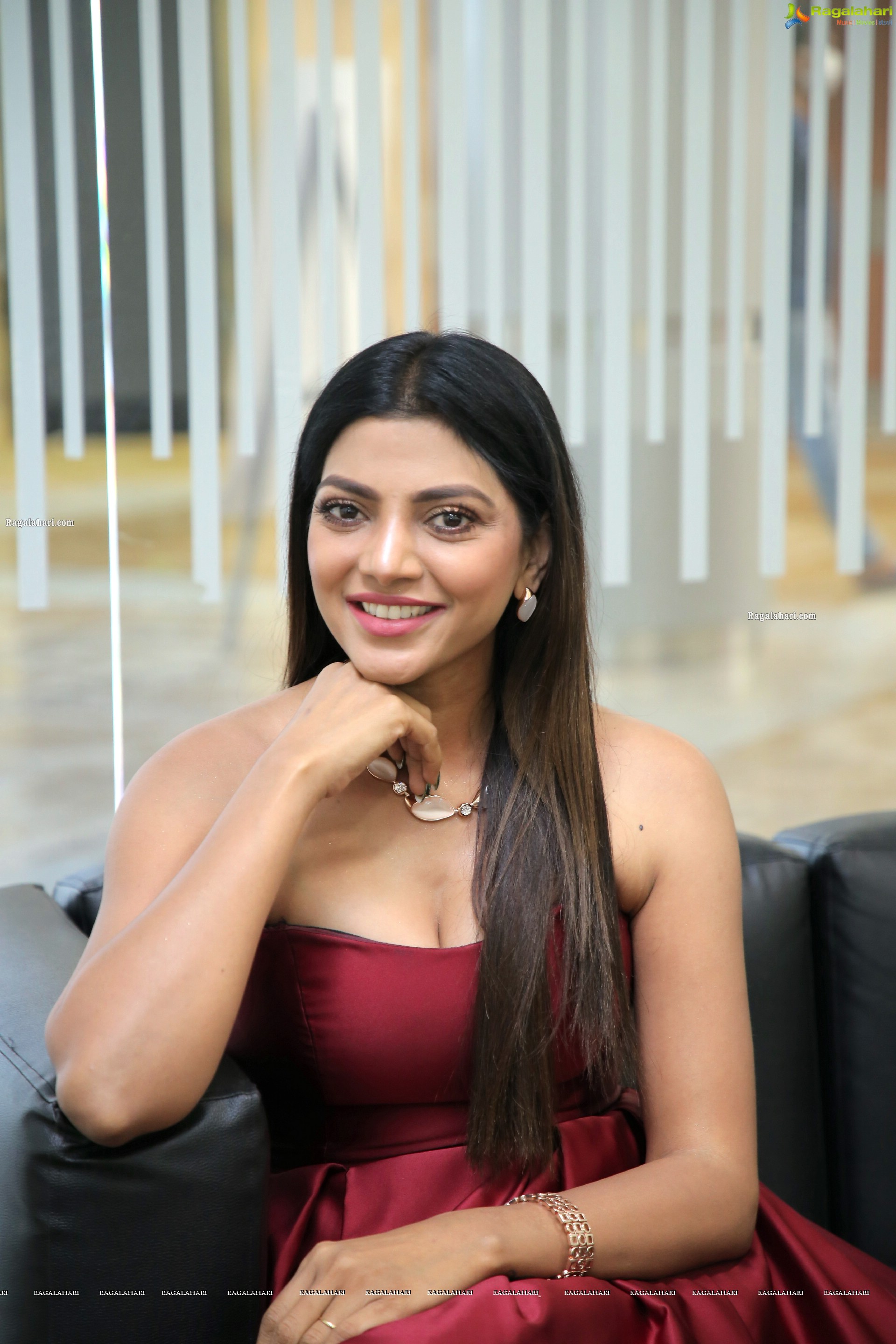 Lahari Shari in Red Off Shoulder Dress, HD Photo Gallery