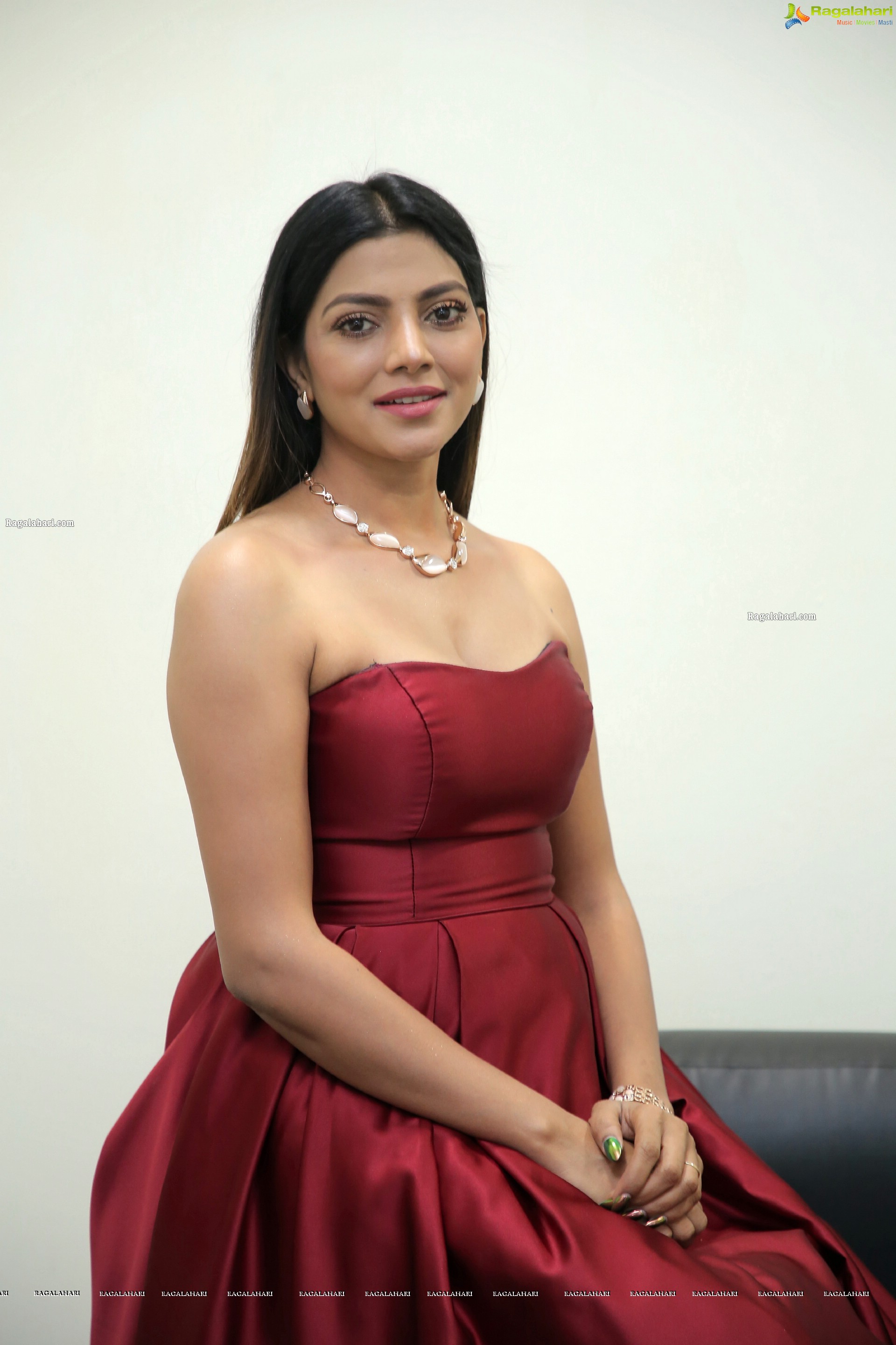 Lahari Shari in Red Off Shoulder Dress, HD Photo Gallery