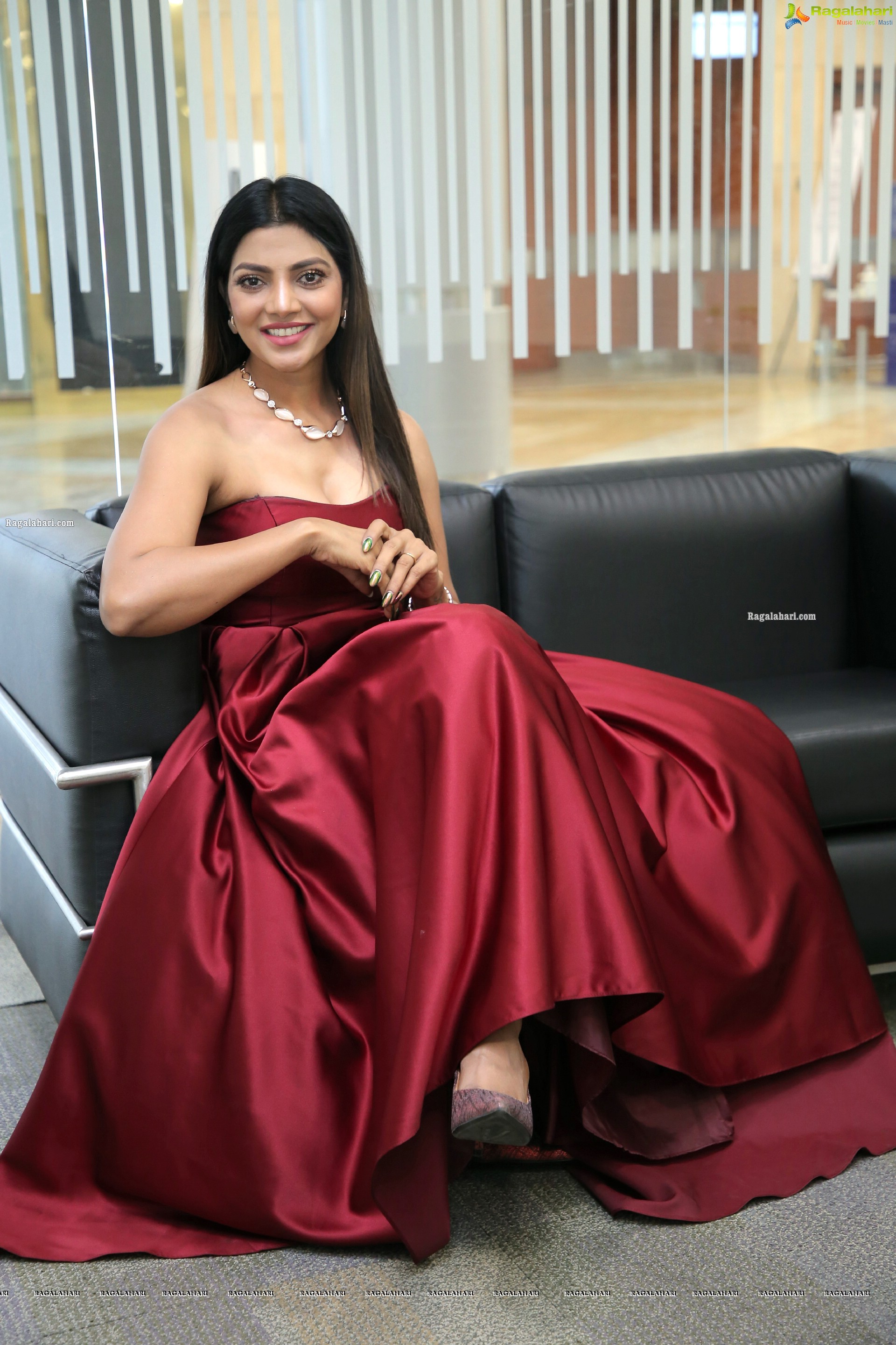 Lahari Shari in Red Off Shoulder Dress, HD Photo Gallery