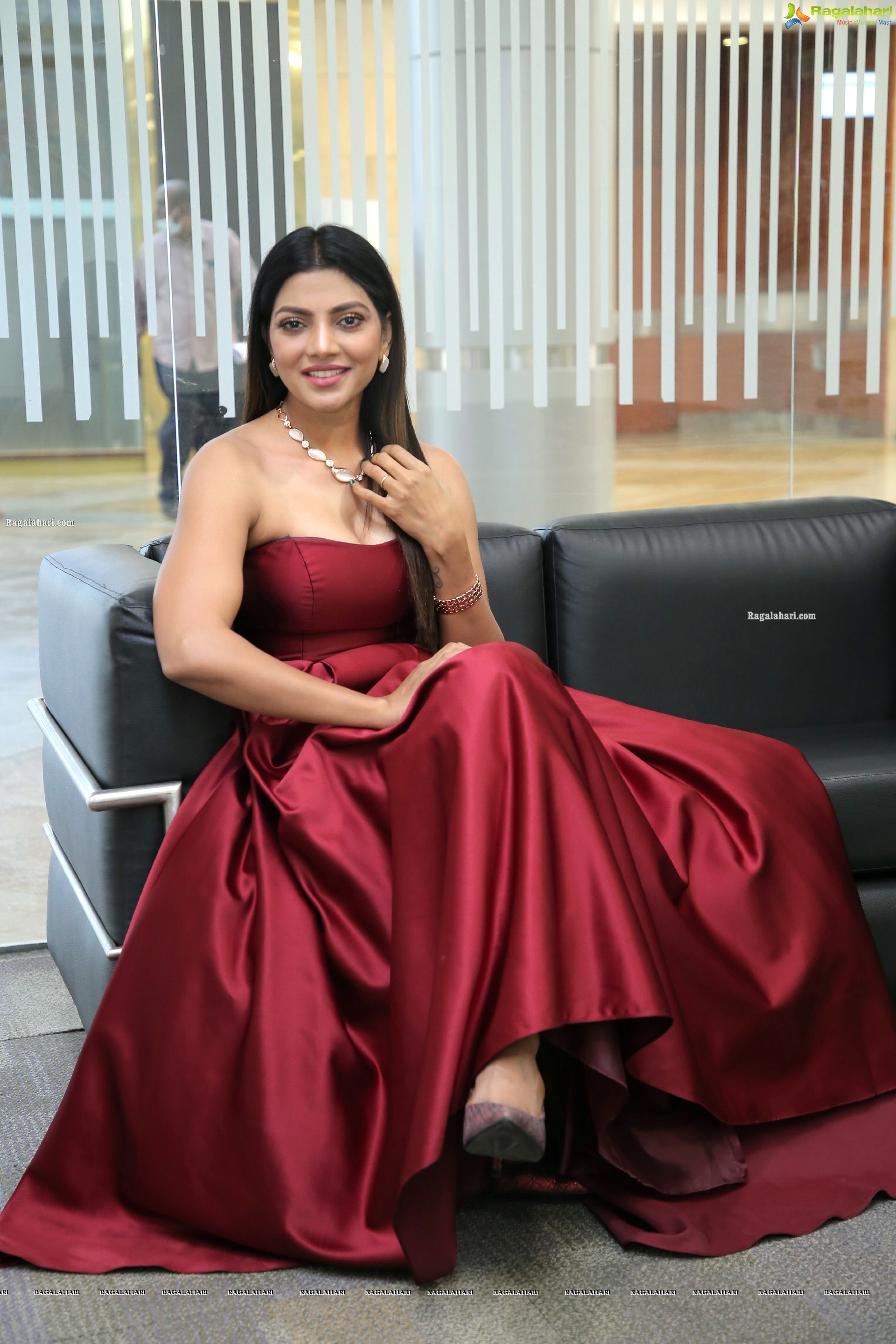 Lahari Shari in Red Off Shoulder Dress, HD Photo Gallery