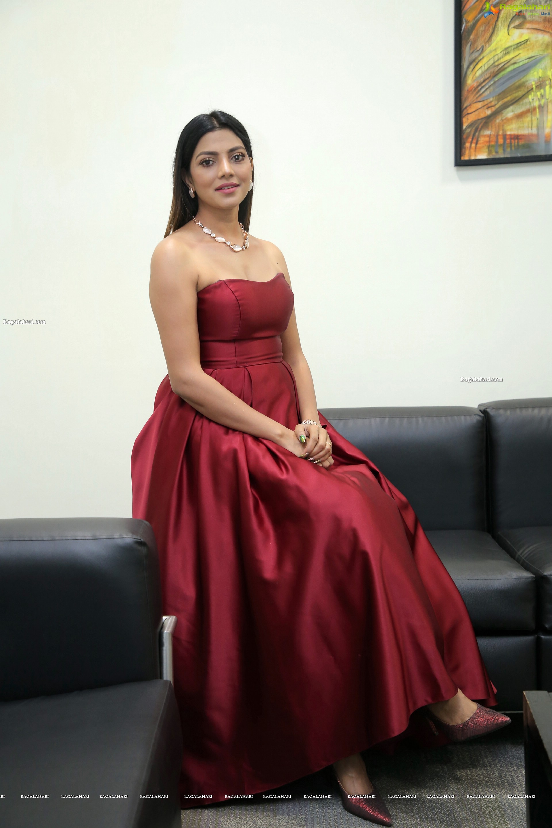 Lahari Shari in Red Off Shoulder Dress, HD Photo Gallery